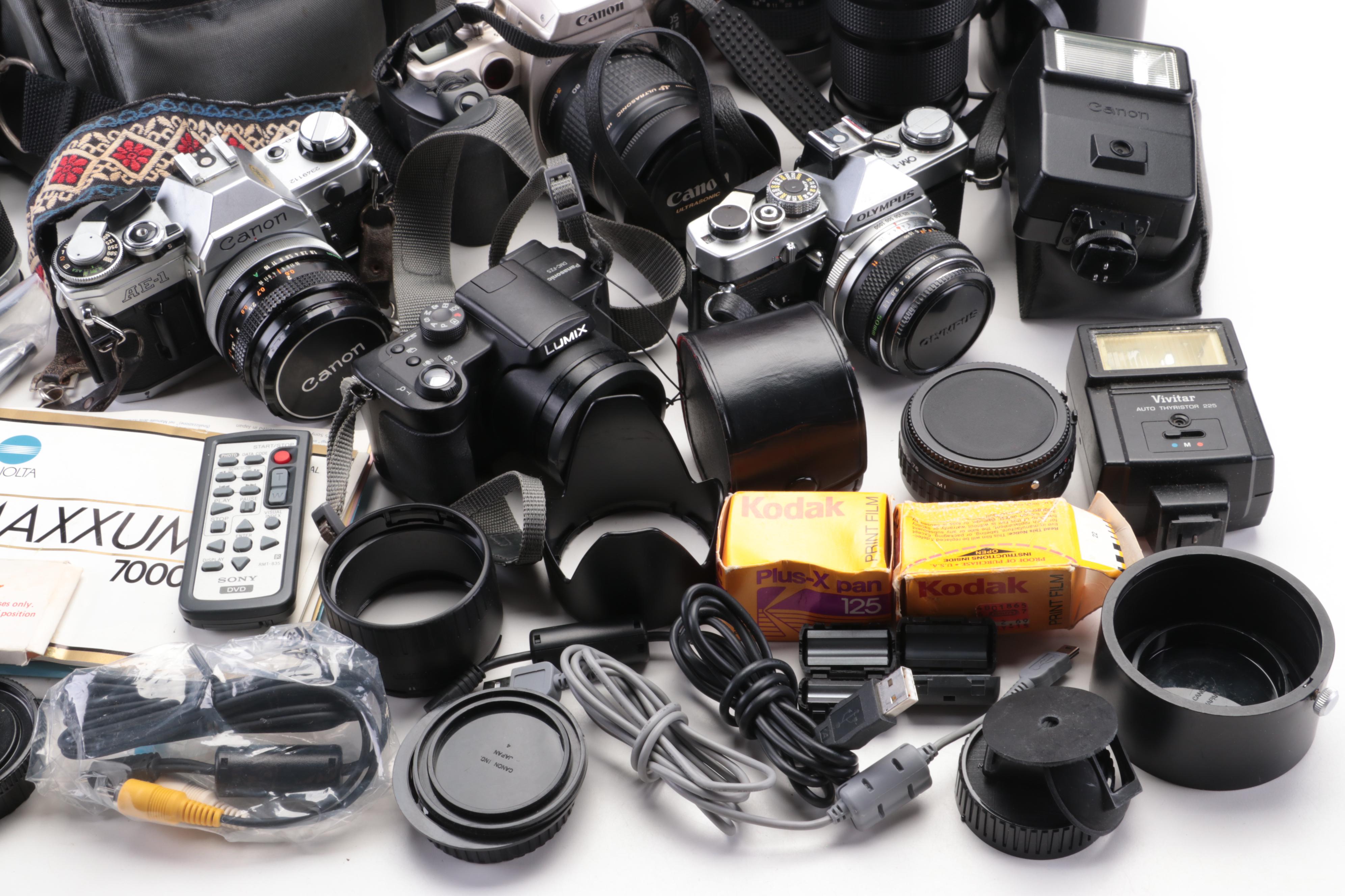 Canon EOS Elan II and Other Cameras with Lens and Accessory Collection
