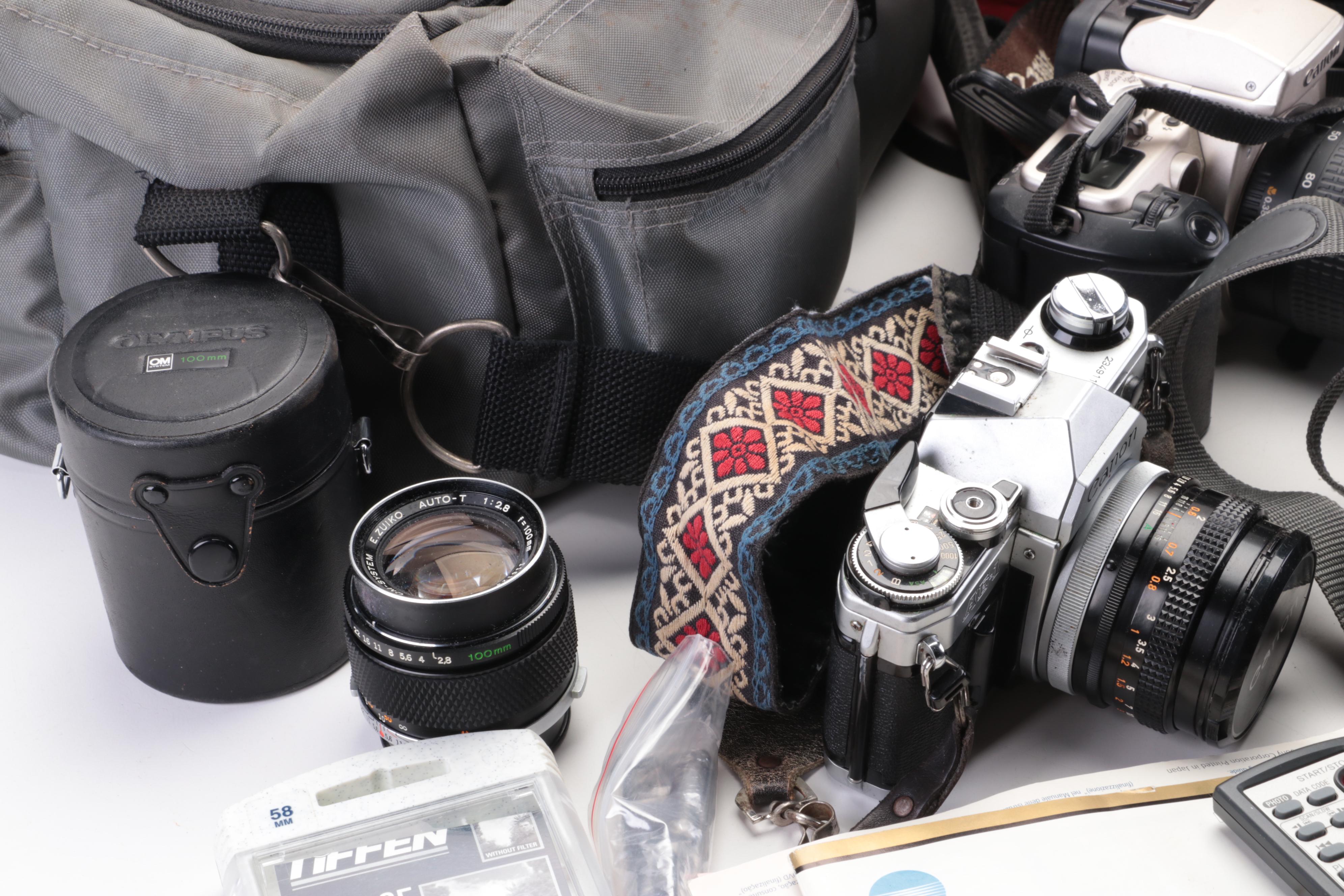 Canon EOS Elan II and Other Cameras with Lens and Accessory Collection