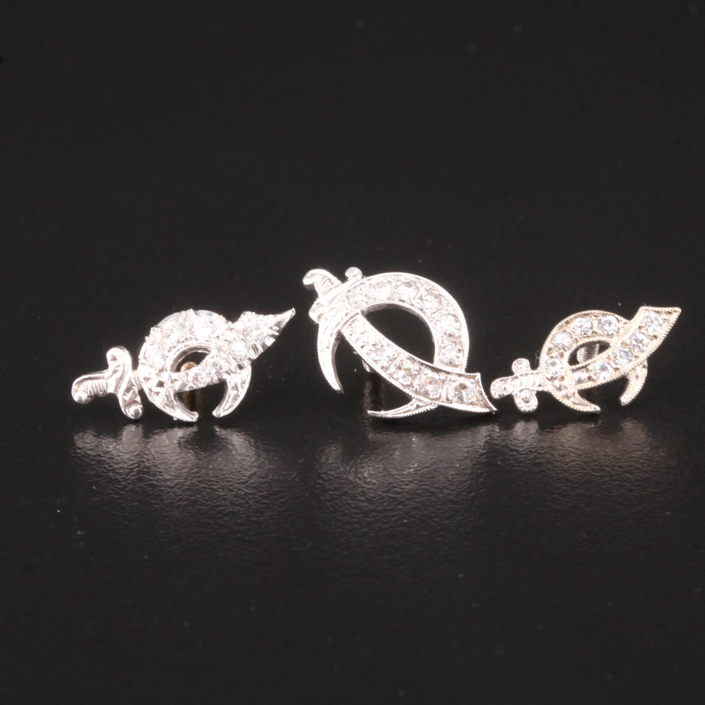 Mixed Metal Shriner's Pins Including Diamond and White Spinel