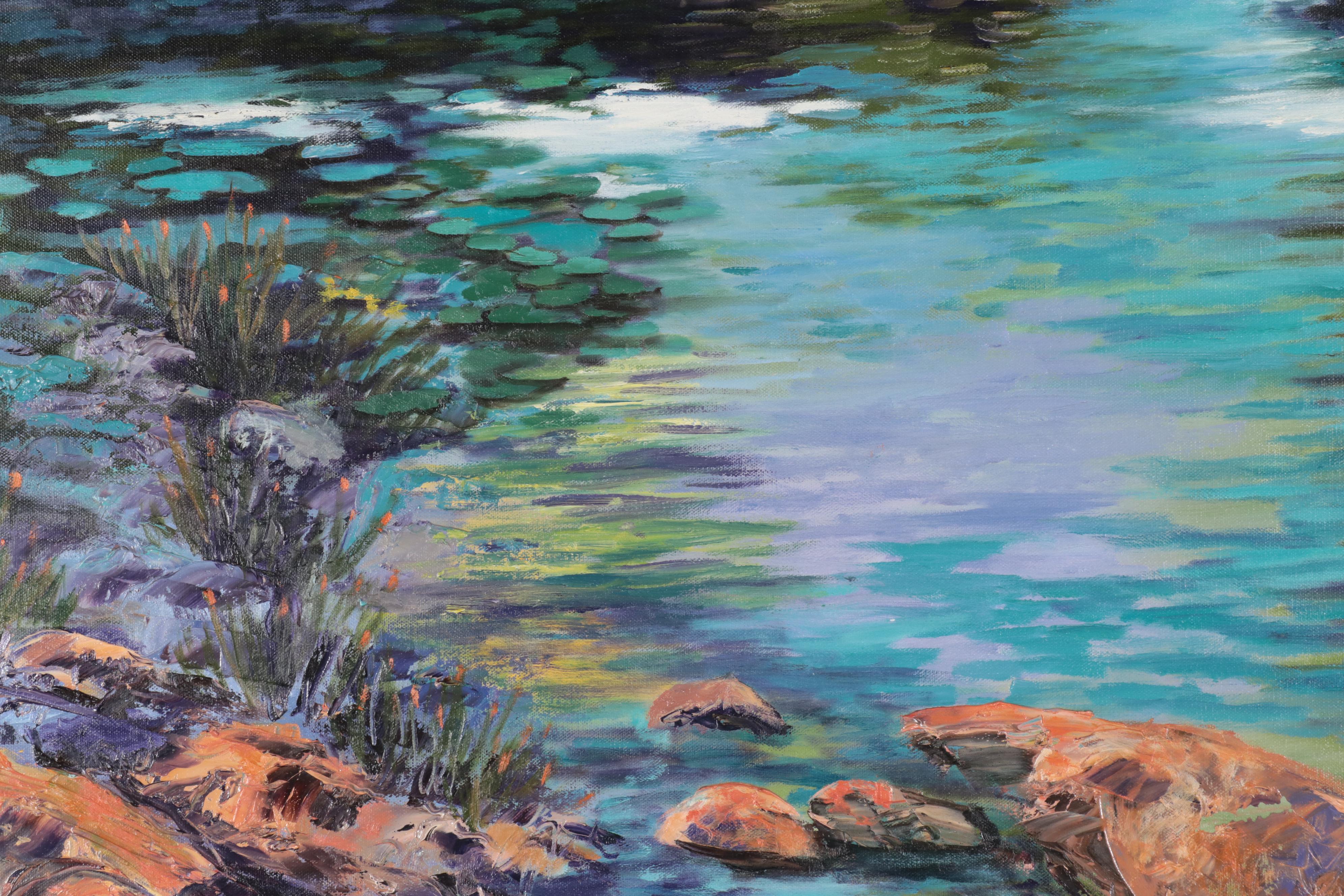 Peggy Oil Painting of Forest River, Late 20th Century