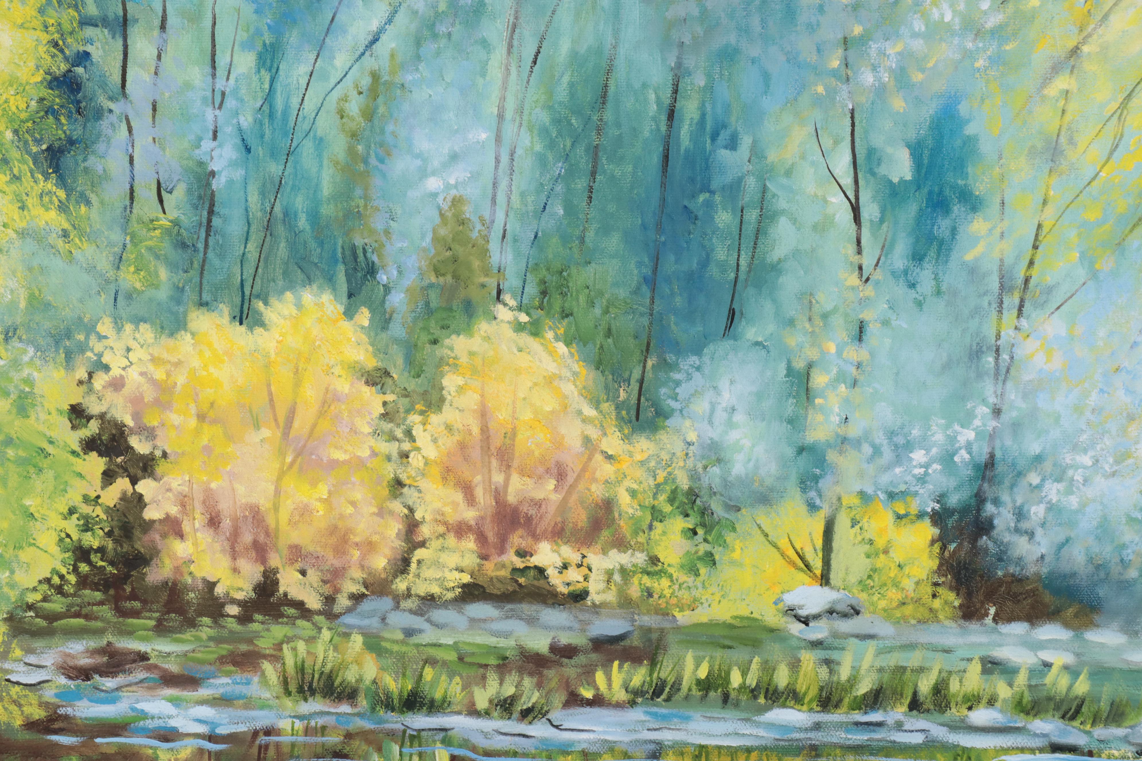 Oil Painting of Forest River, Late 20th Century
