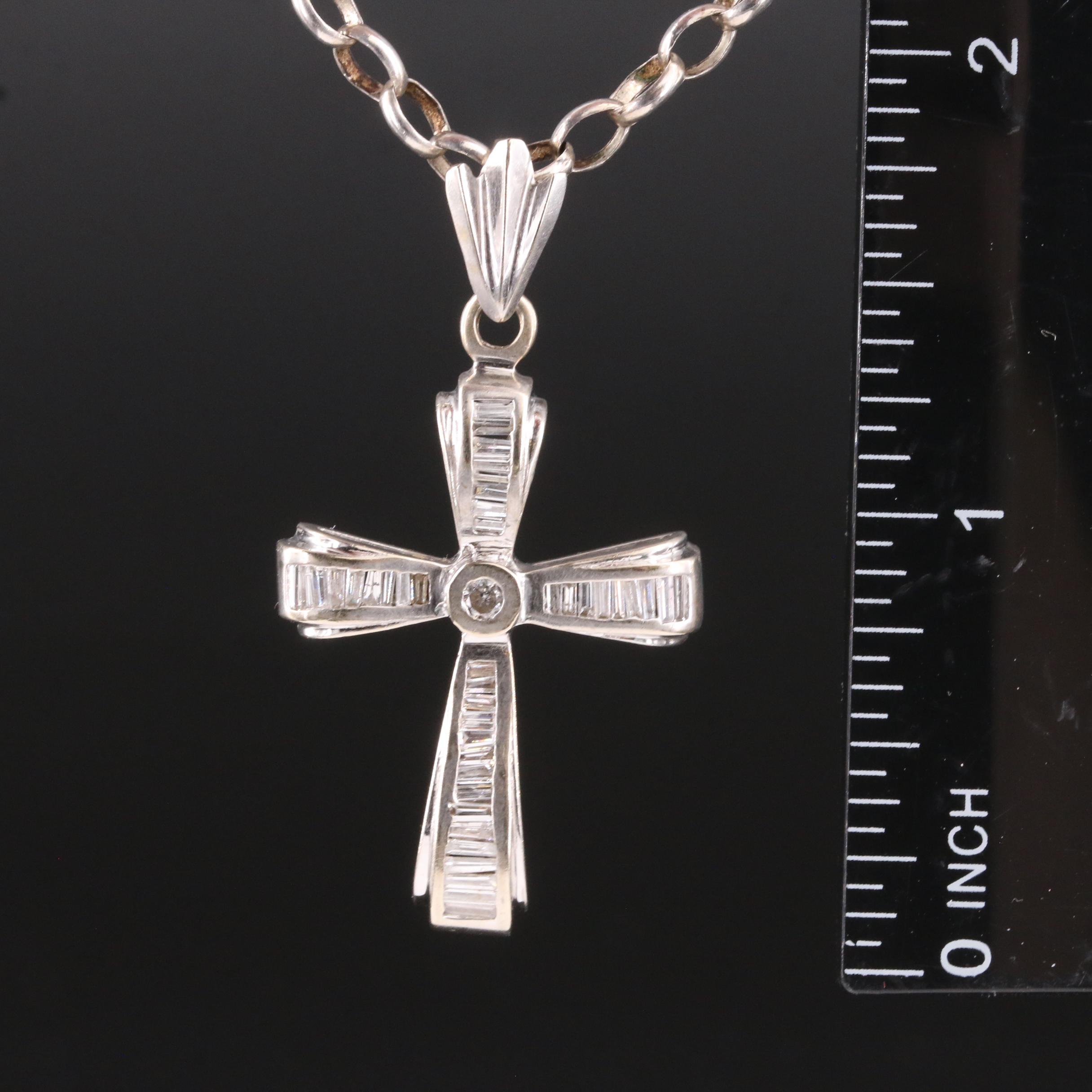 14K 0.86 CTW Diamond Cross on Sterling Chain
