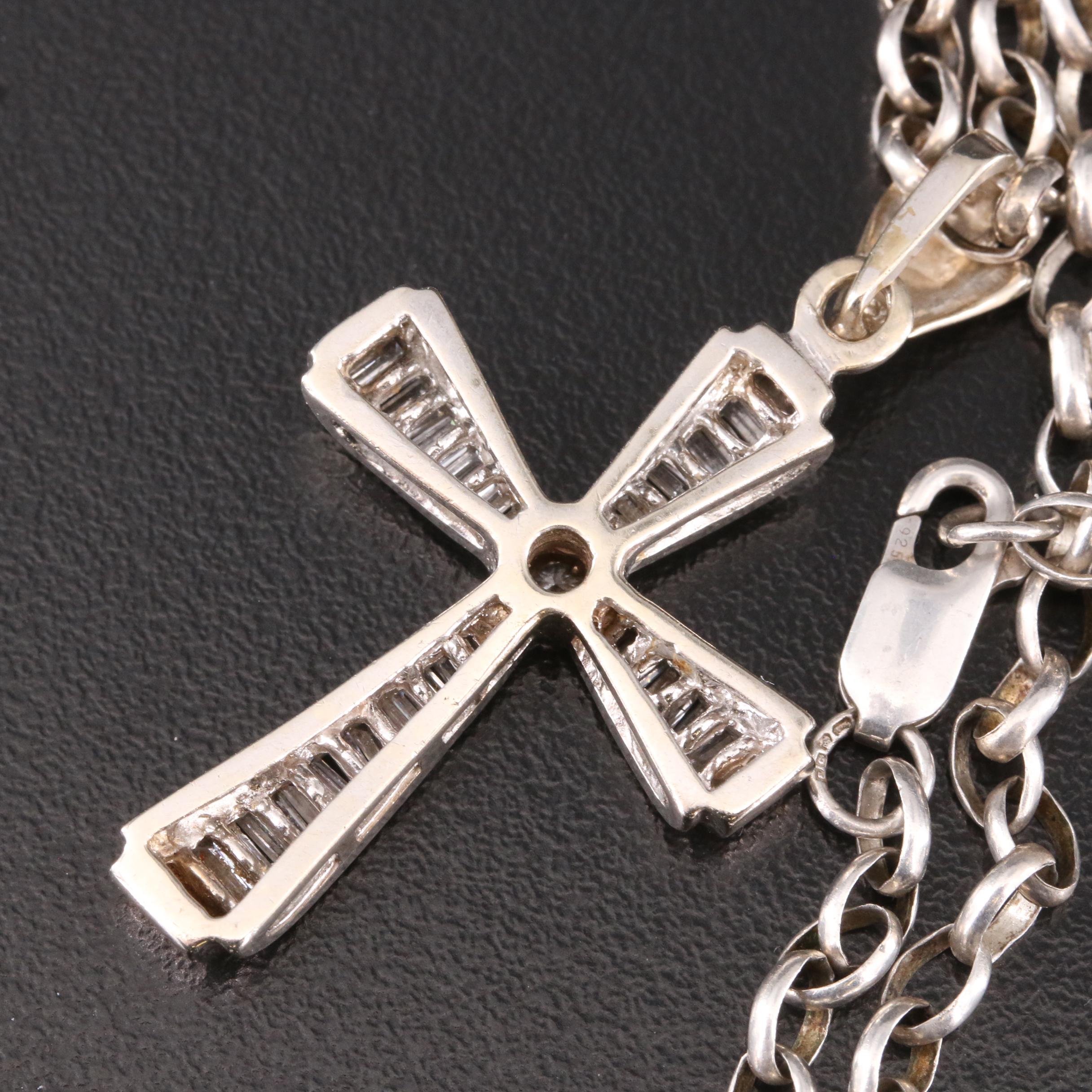 14K 0.86 CTW Diamond Cross on Sterling Chain