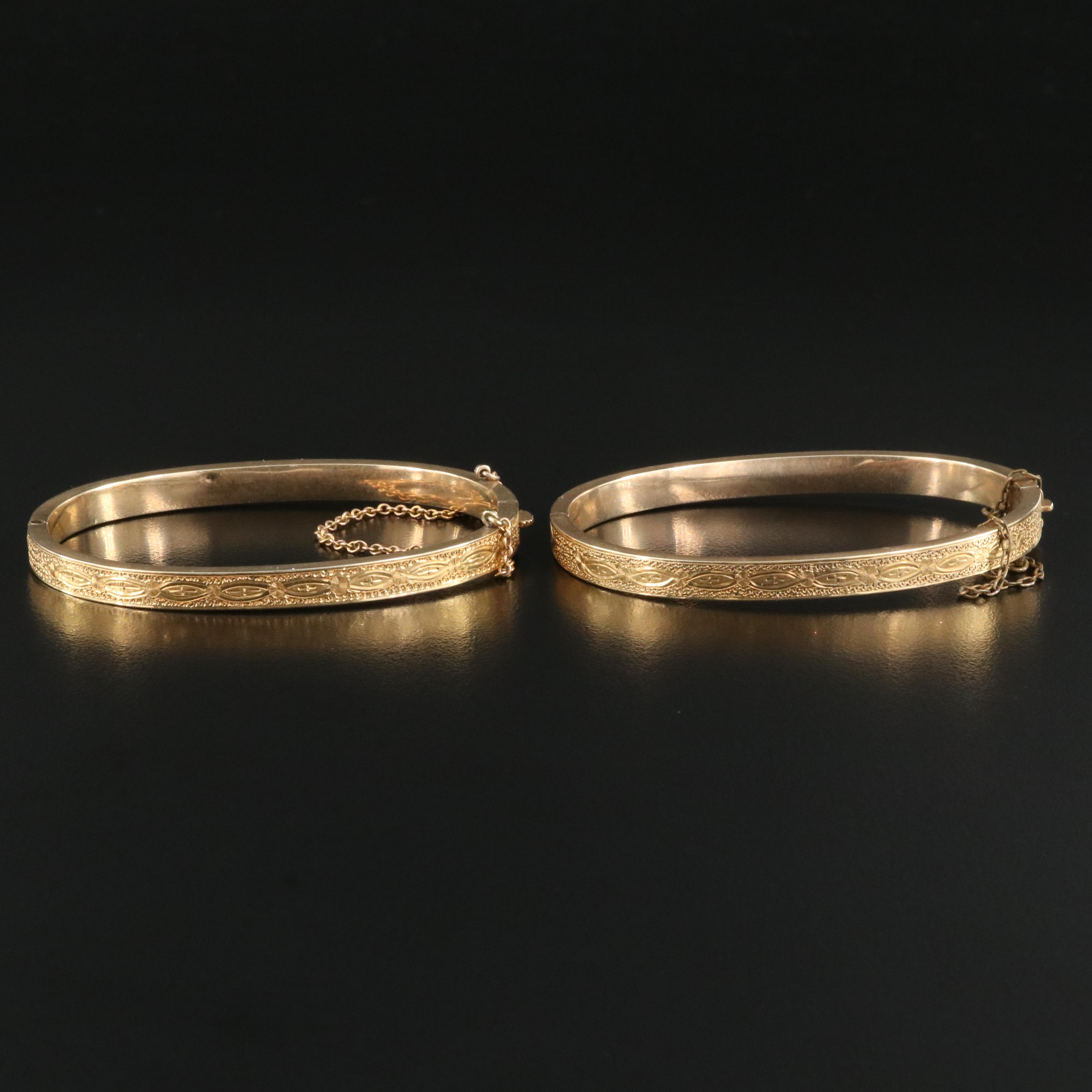 Pair of Victorian 10K Engraved Wedding Bracelets