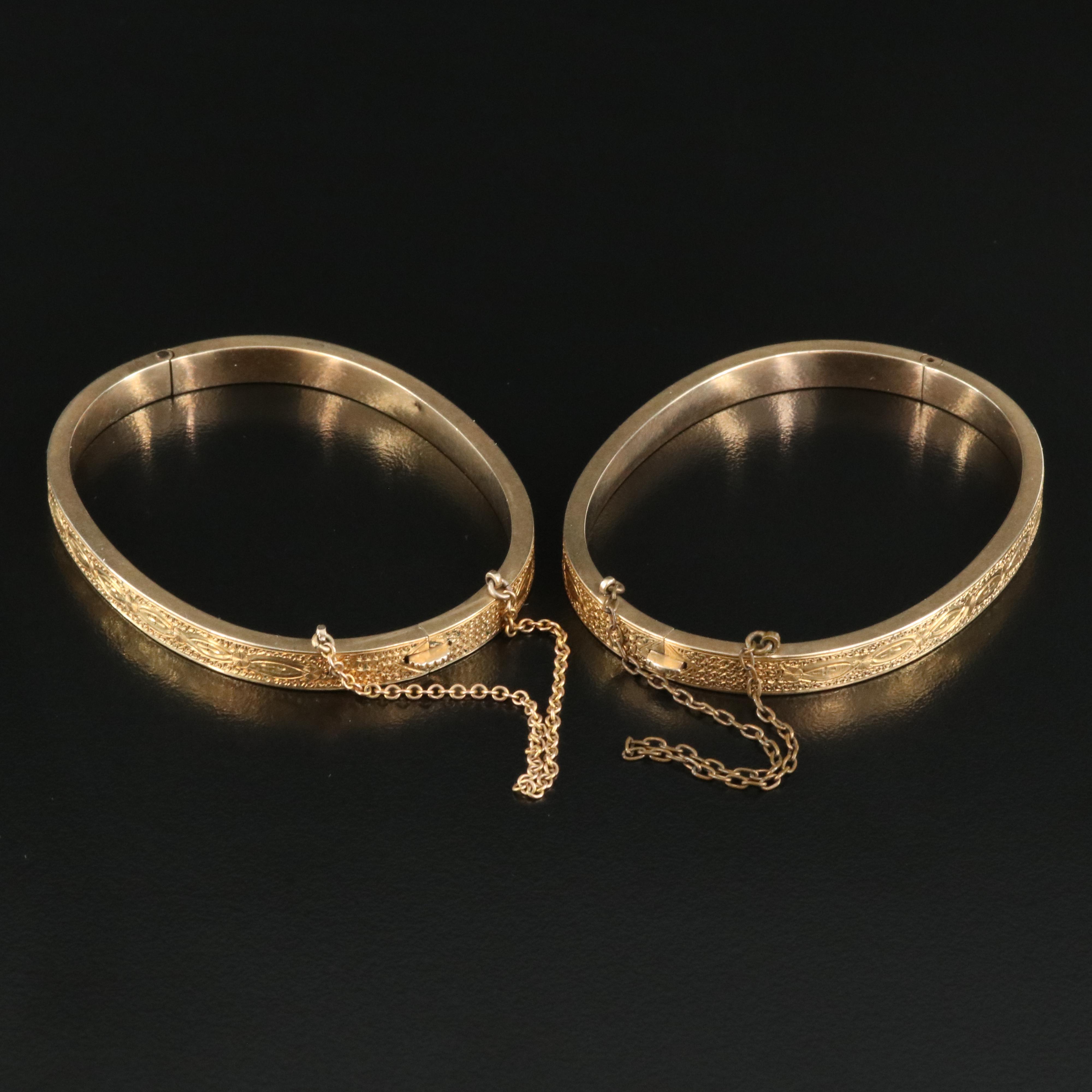 Pair of Victorian 10K Engraved Wedding Bracelets