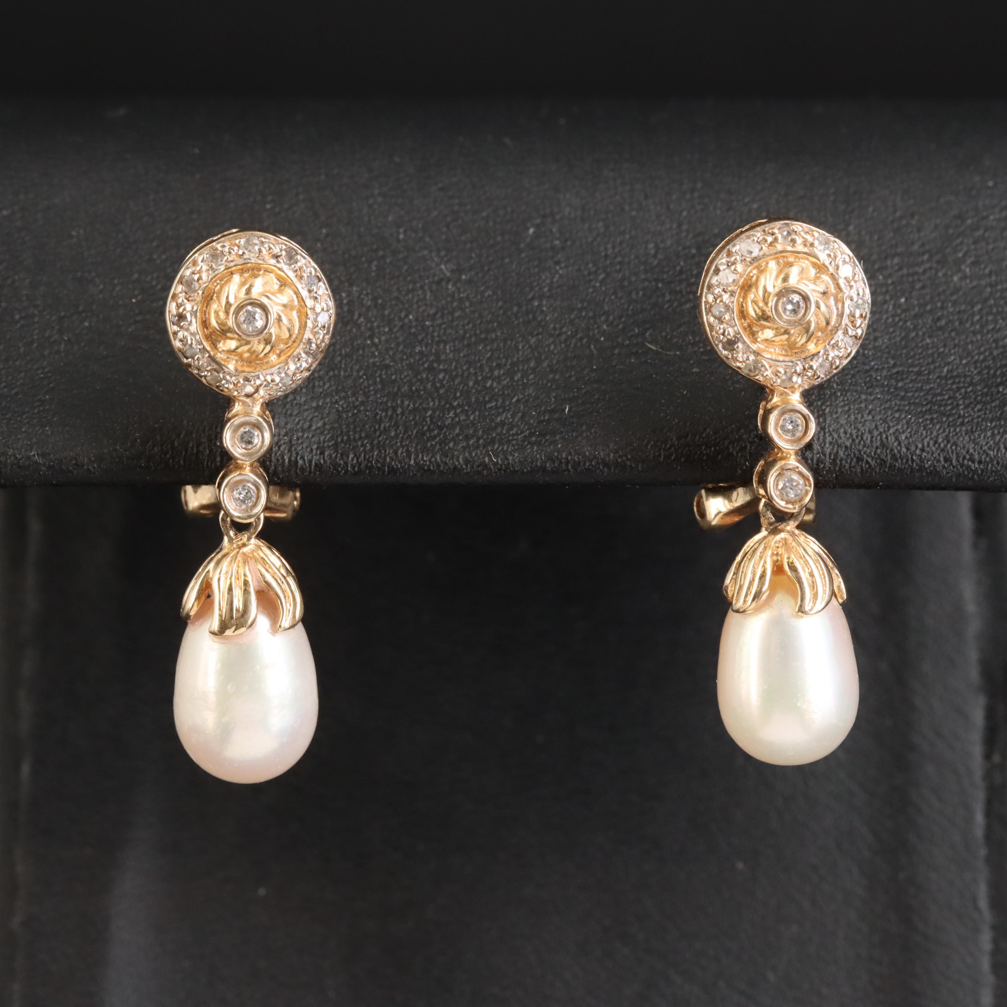 14K Pearl and Diamond Earrings