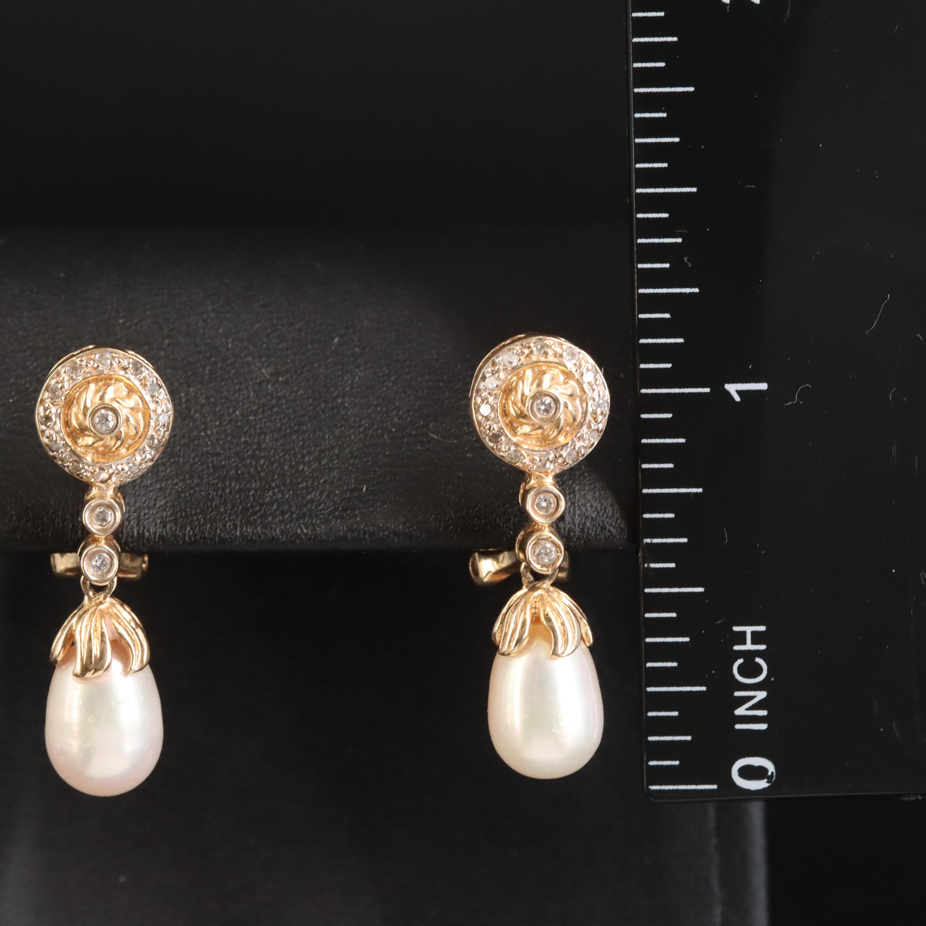14K Pearl and Diamond Earrings