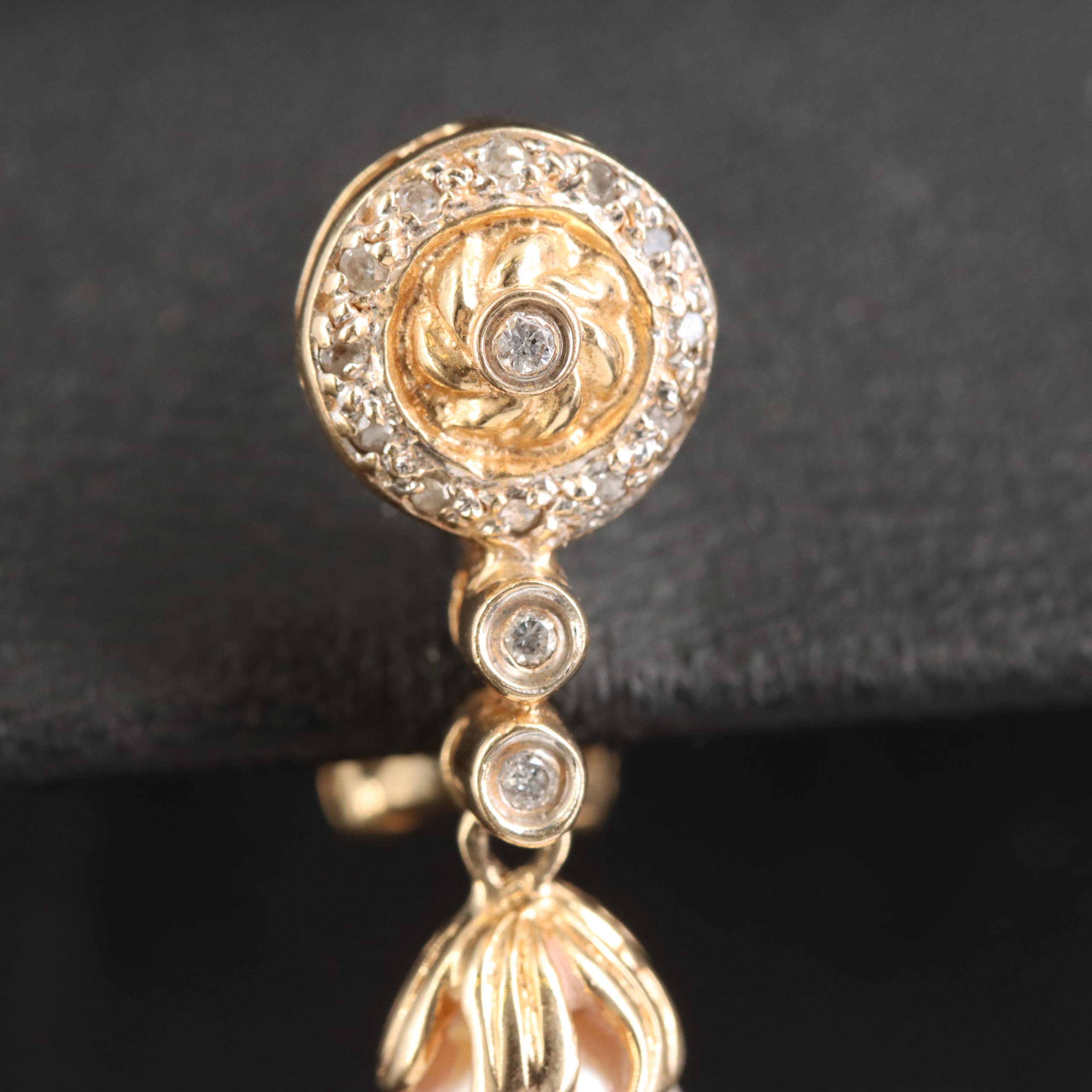 14K Pearl and Diamond Earrings