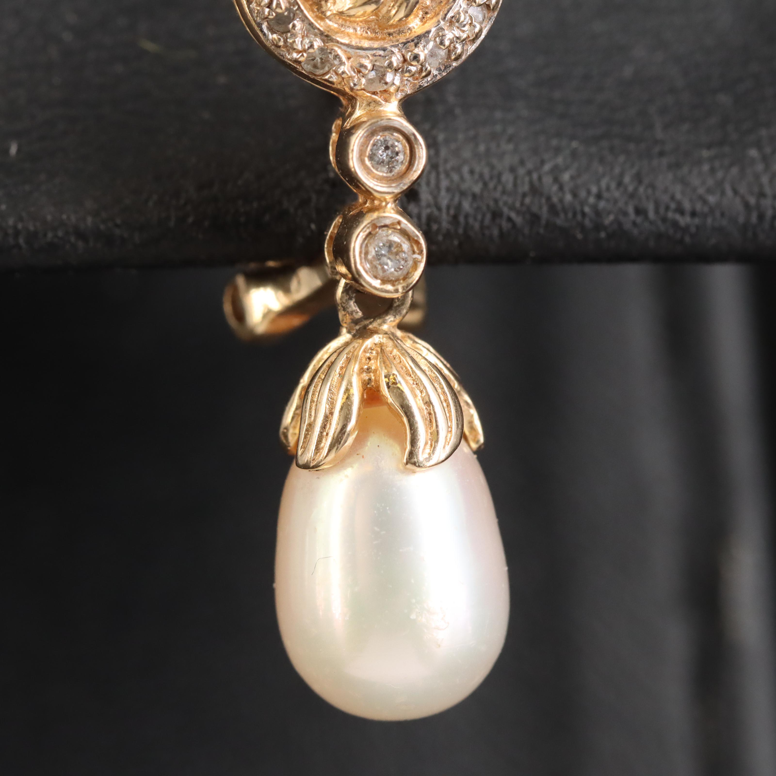 14K Pearl and Diamond Earrings