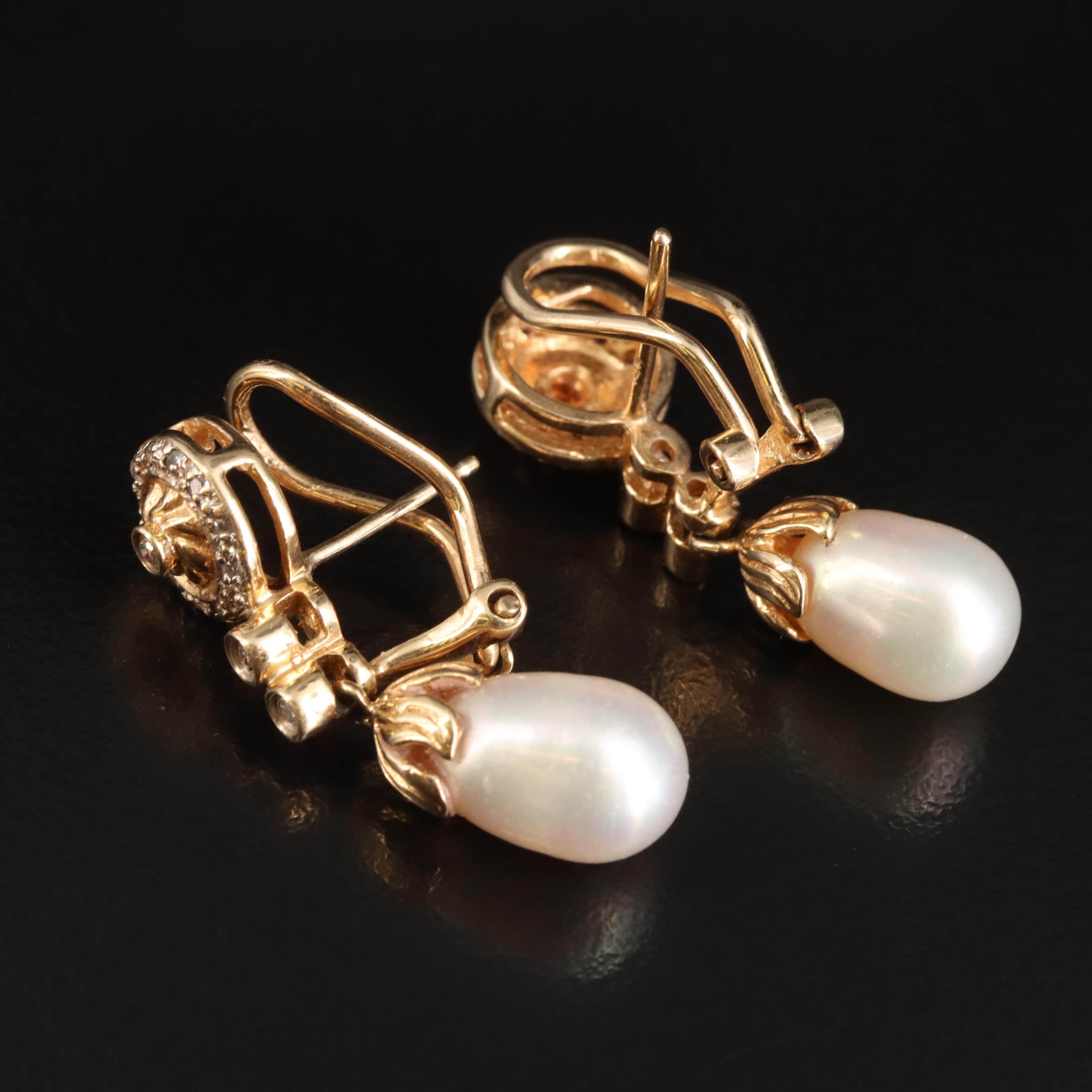 14K Pearl and Diamond Earrings