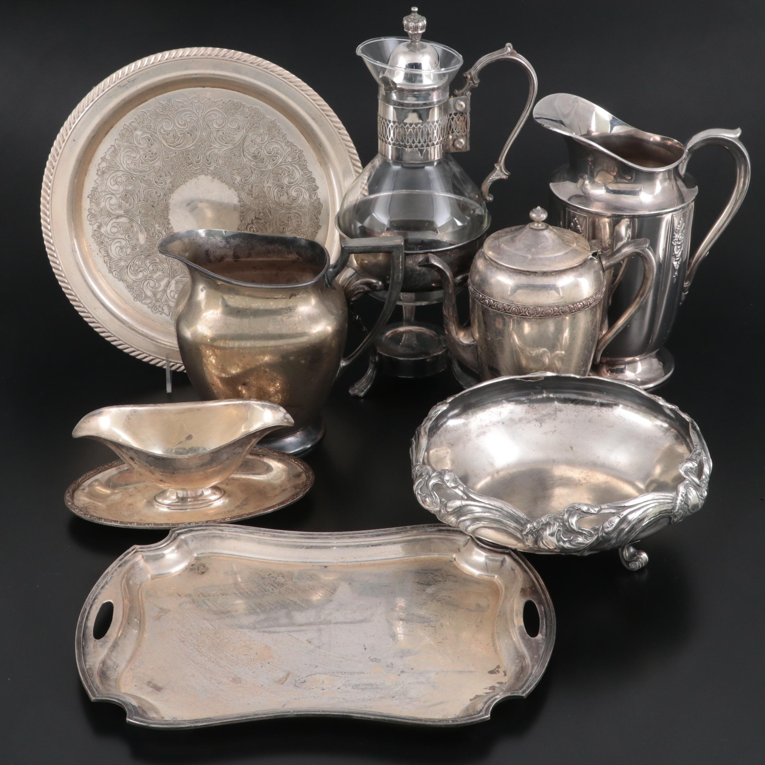 Reed & Barton Art Nouveau Centerpiece Bowl and Other Silver Plate Serveware