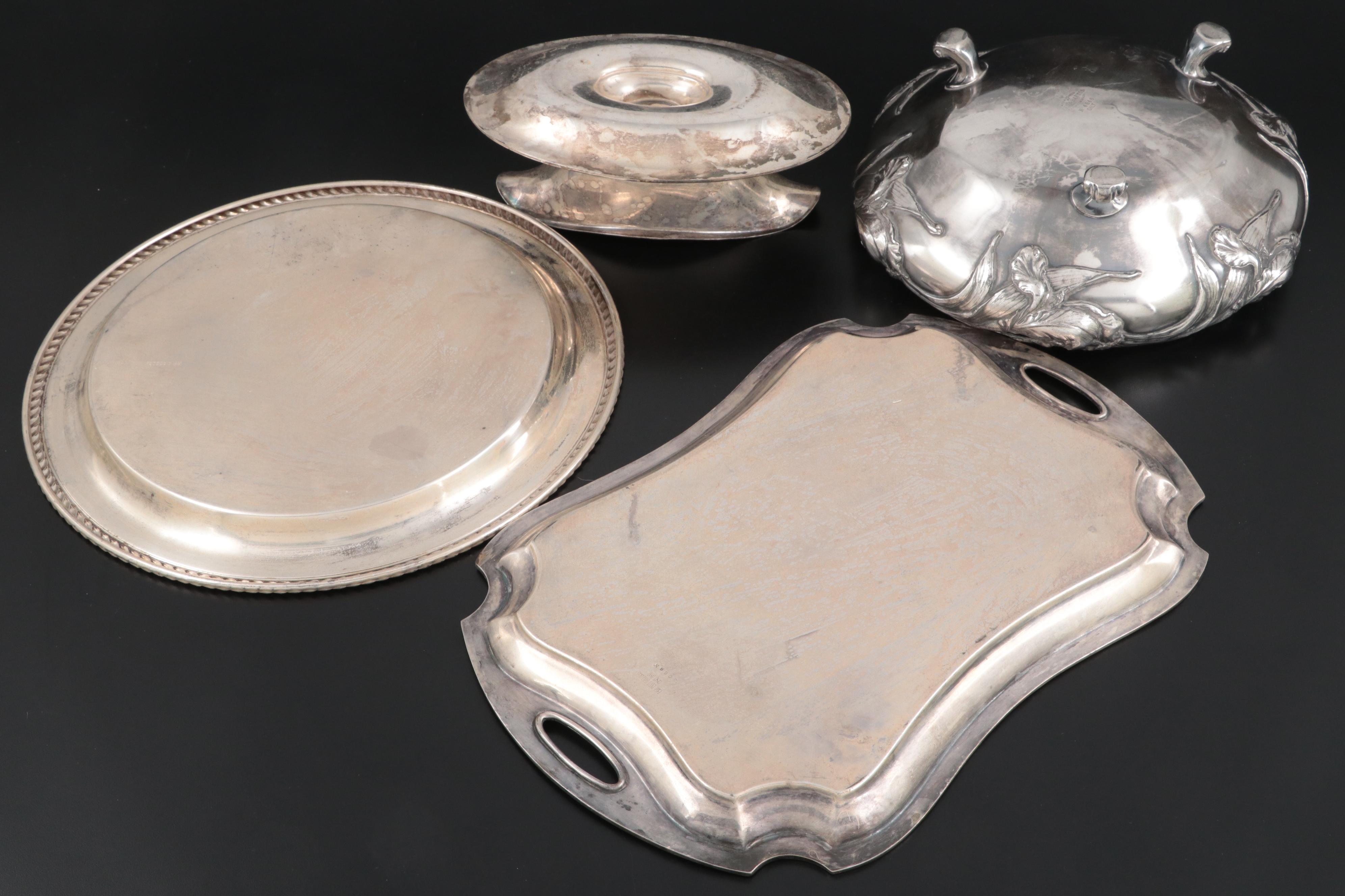 Reed & Barton Art Nouveau Centerpiece Bowl and Other Silver Plate Serveware