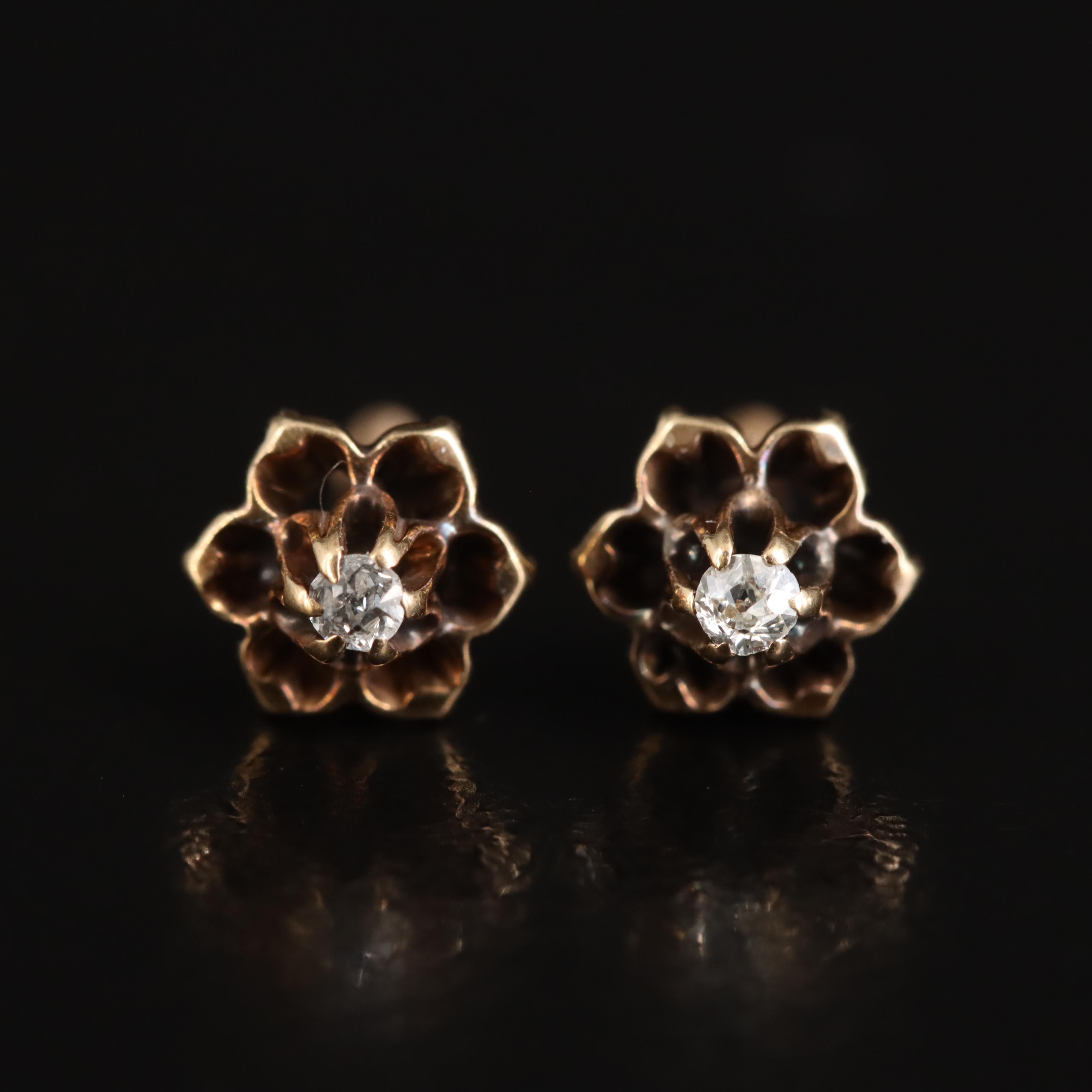 Antique 14K 0.06 CTW Diamond Buttercup Set Stud Earrings