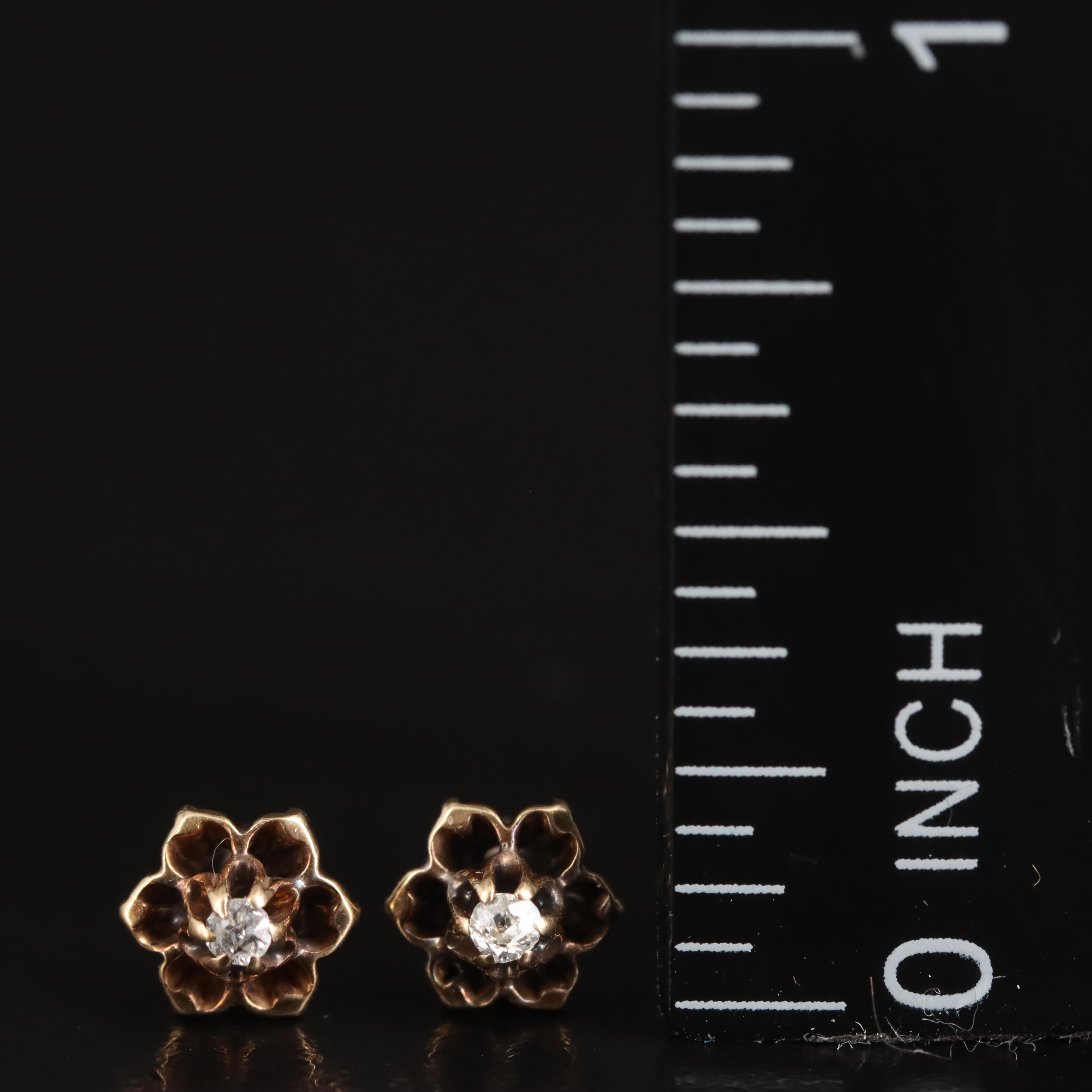Antique 14K 0.06 CTW Diamond Buttercup Set Stud Earrings