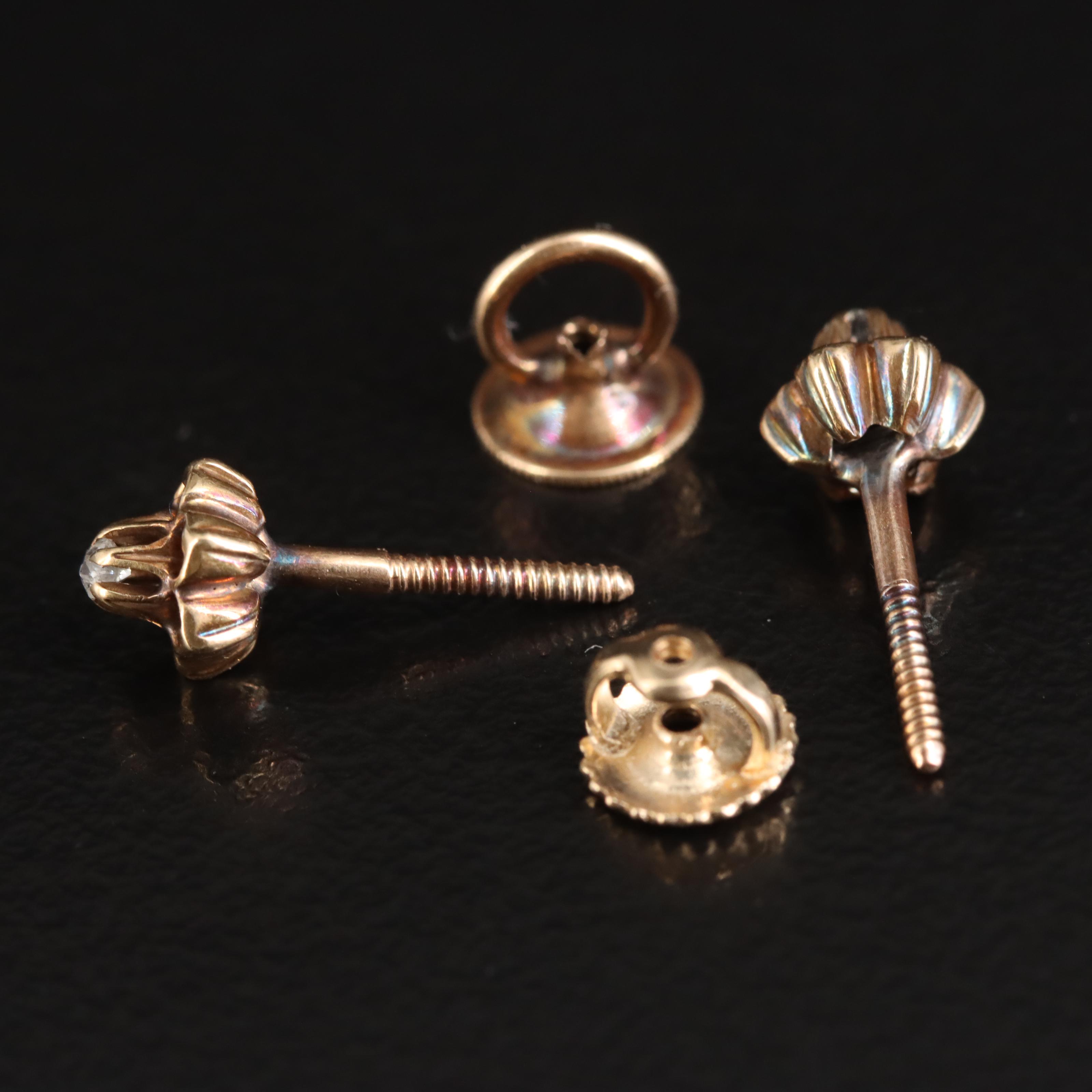 Antique 14K 0.06 CTW Diamond Buttercup Set Stud Earrings