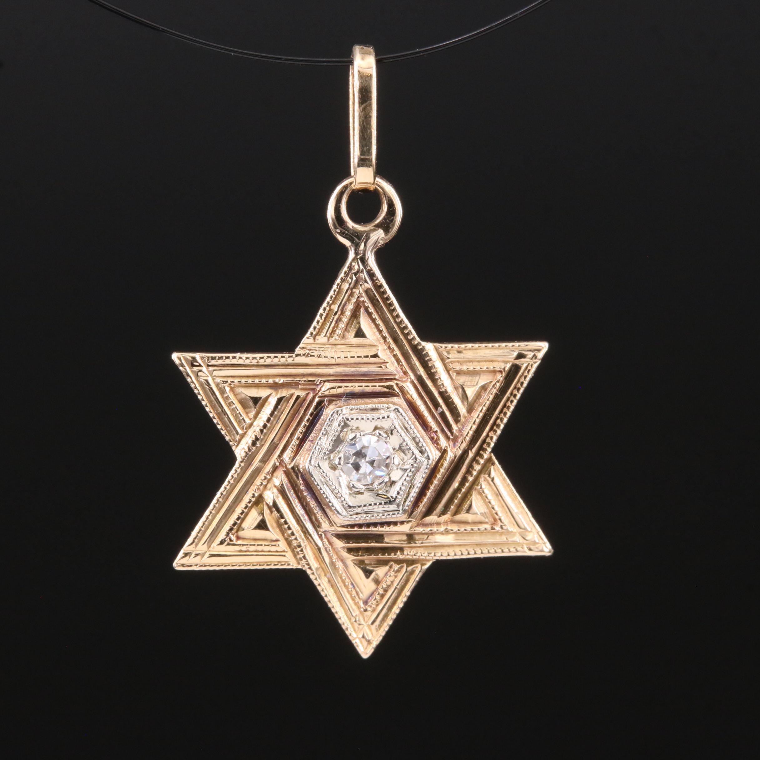 14K 0.02 CT Diamond Star of David Pendant