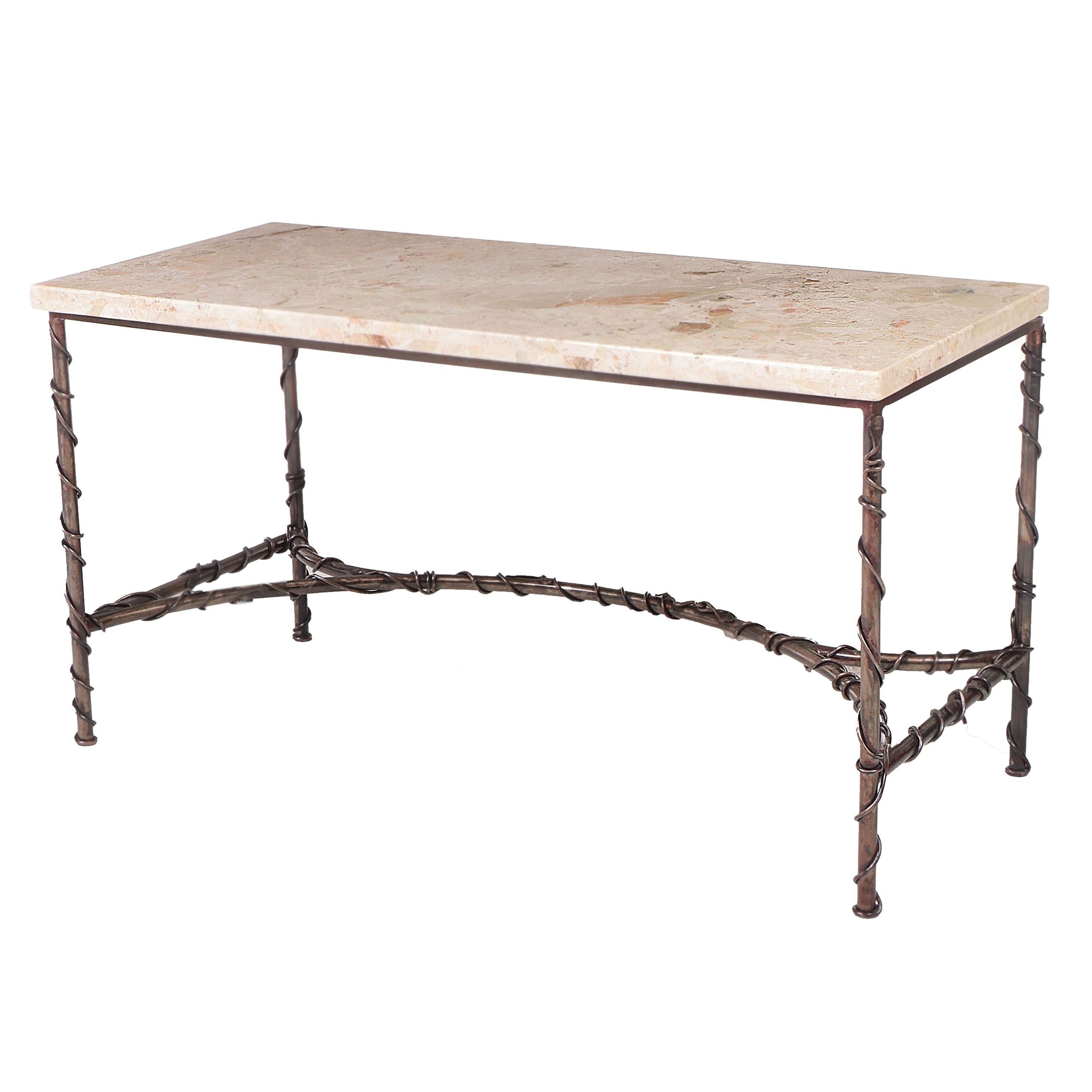 Patinated Steel and Marble Top Console Table, Late 20th Century