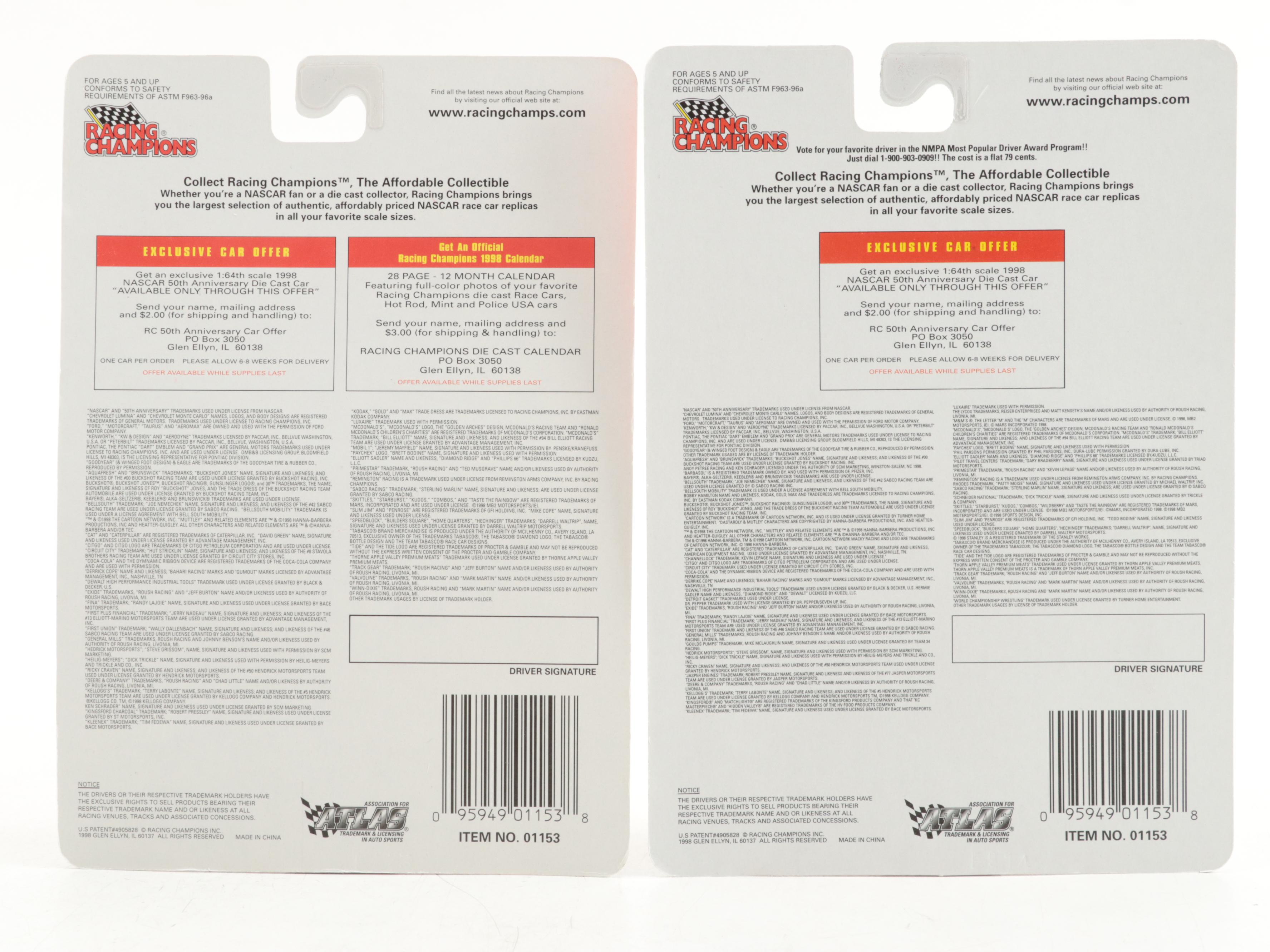 Racing Champions NASCAR 50th Anniversary 1:64 Scale Diecast Cars