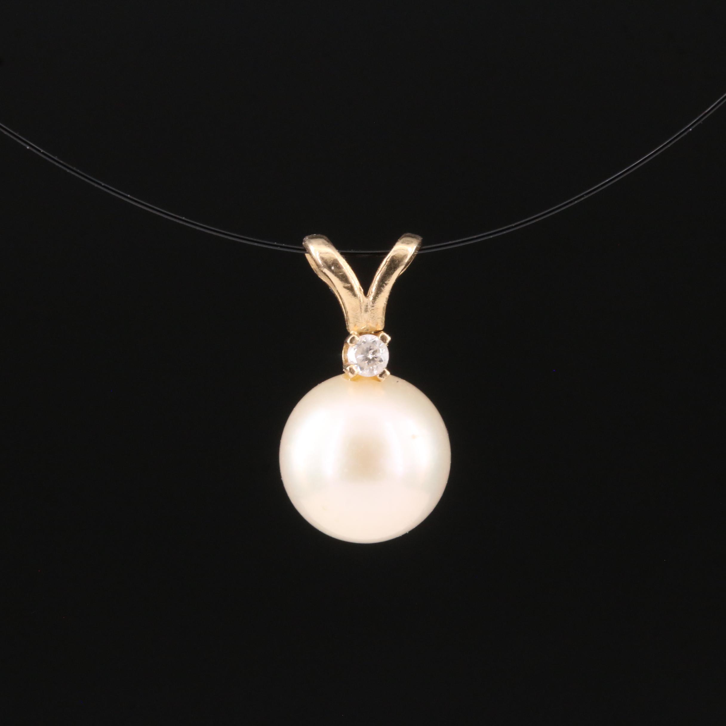 14K Pearl and Diamond Pendant