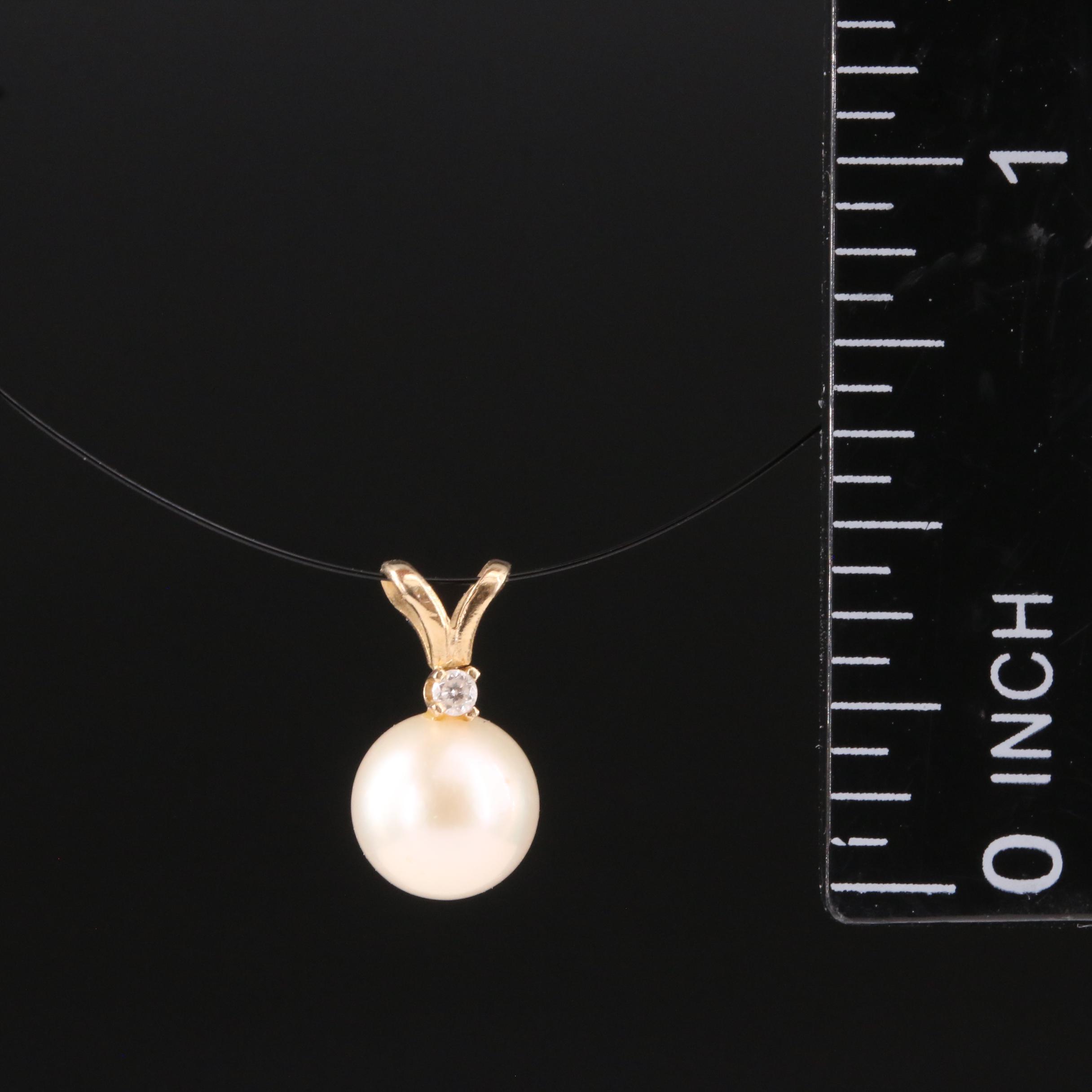 14K Pearl and Diamond Pendant