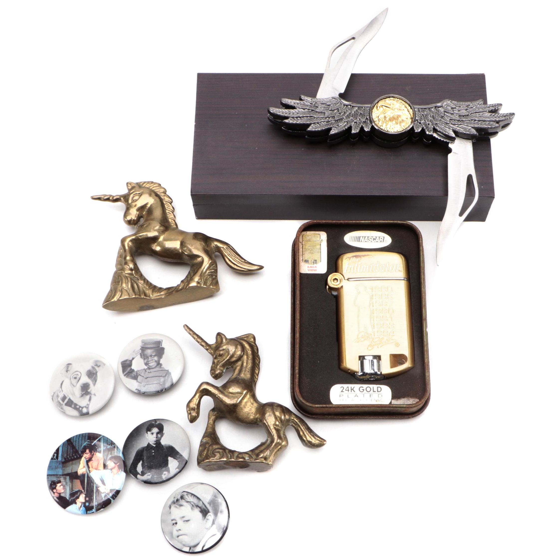 Dale Earnhardt "The Intimidator" Lighter with Movie Pins and Other Collectibles