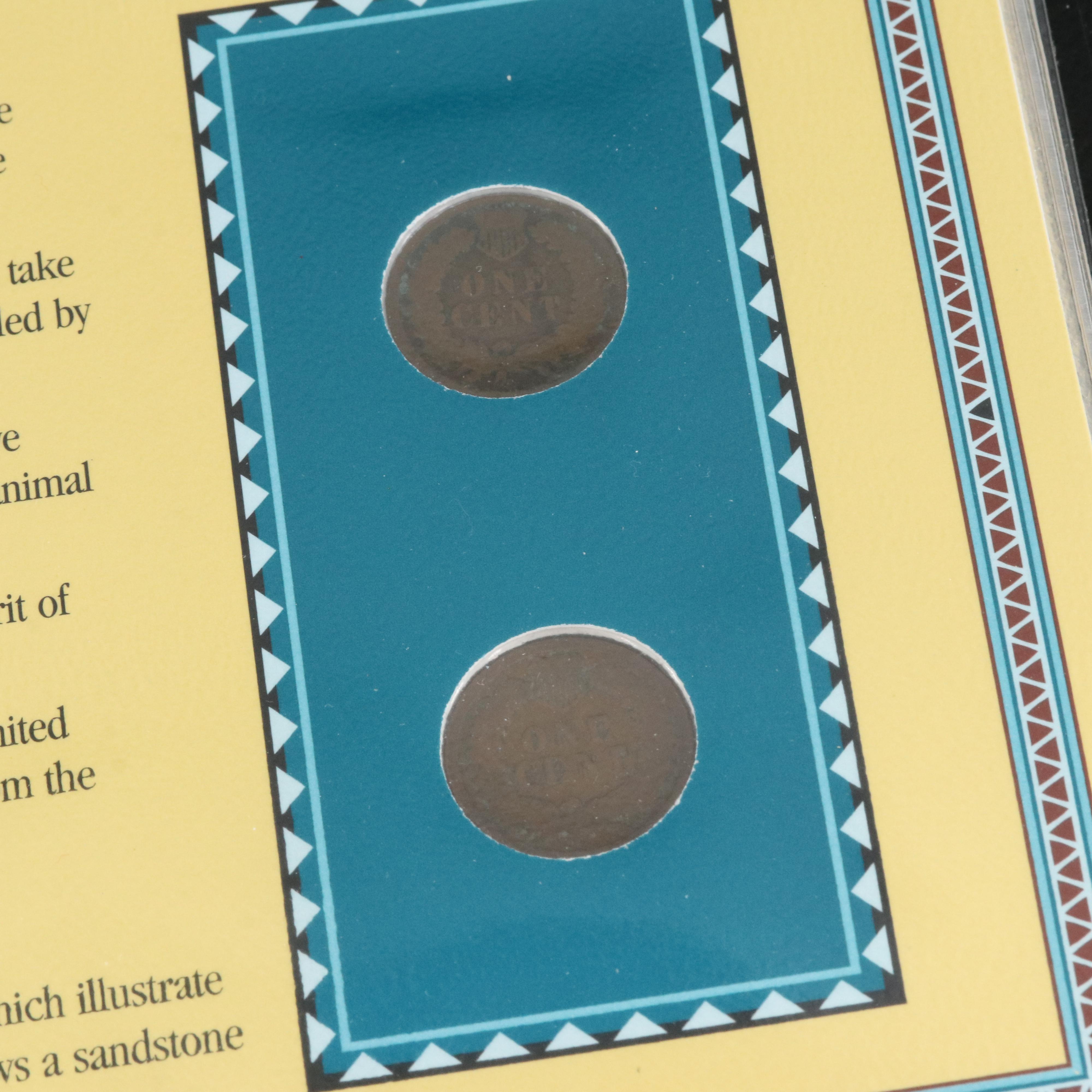 Collection of Thirty Indian Cents 1880-1909 with U.S. Native American Stamps