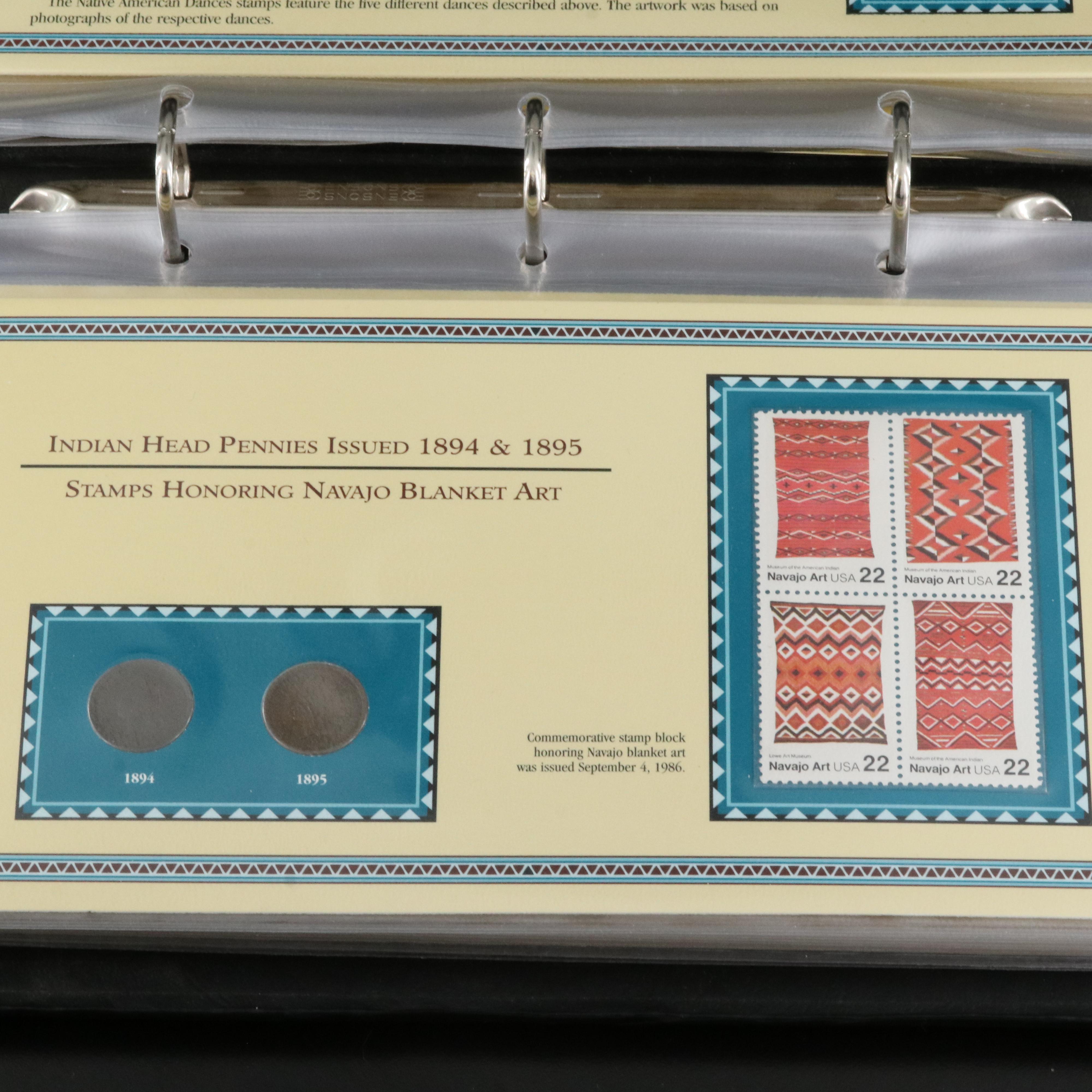 Collection of Thirty Indian Cents 1880-1909 with U.S. Native American Stamps