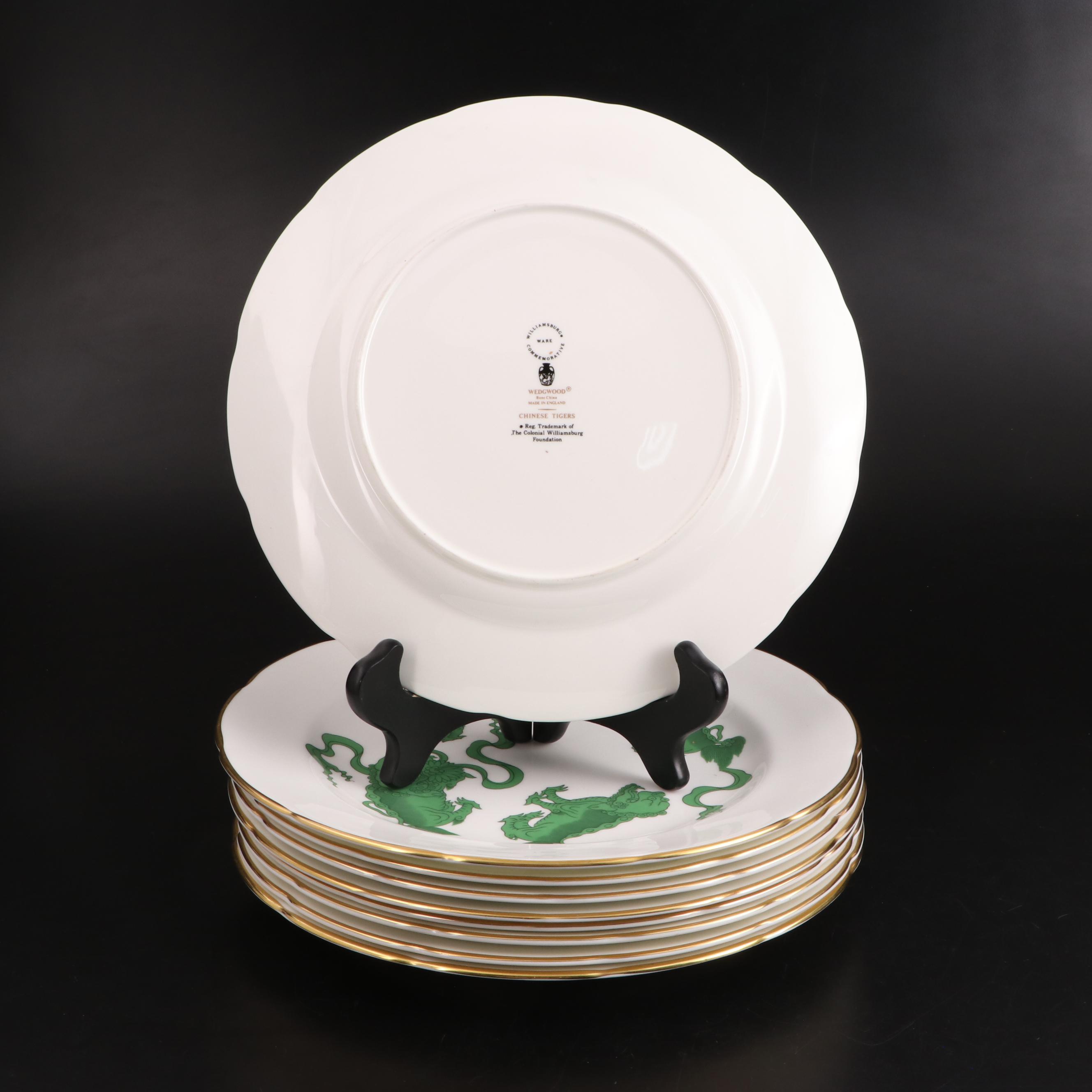Wedgwood "Green Chinese Tigers" Bone China Dinner and Salad Plates