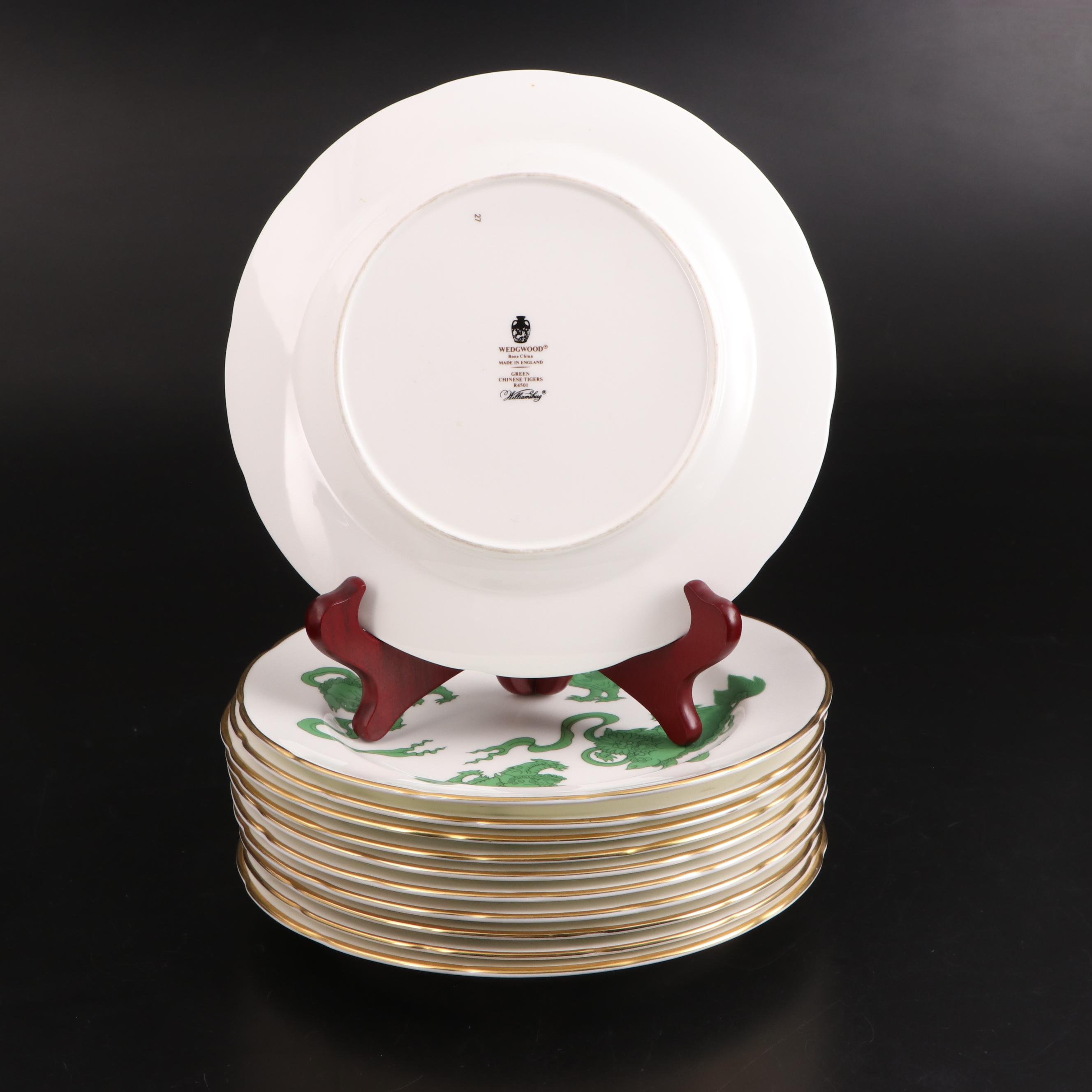 Wedgwood "Green Chinese Tigers" Bone China Dinner and Salad Plates