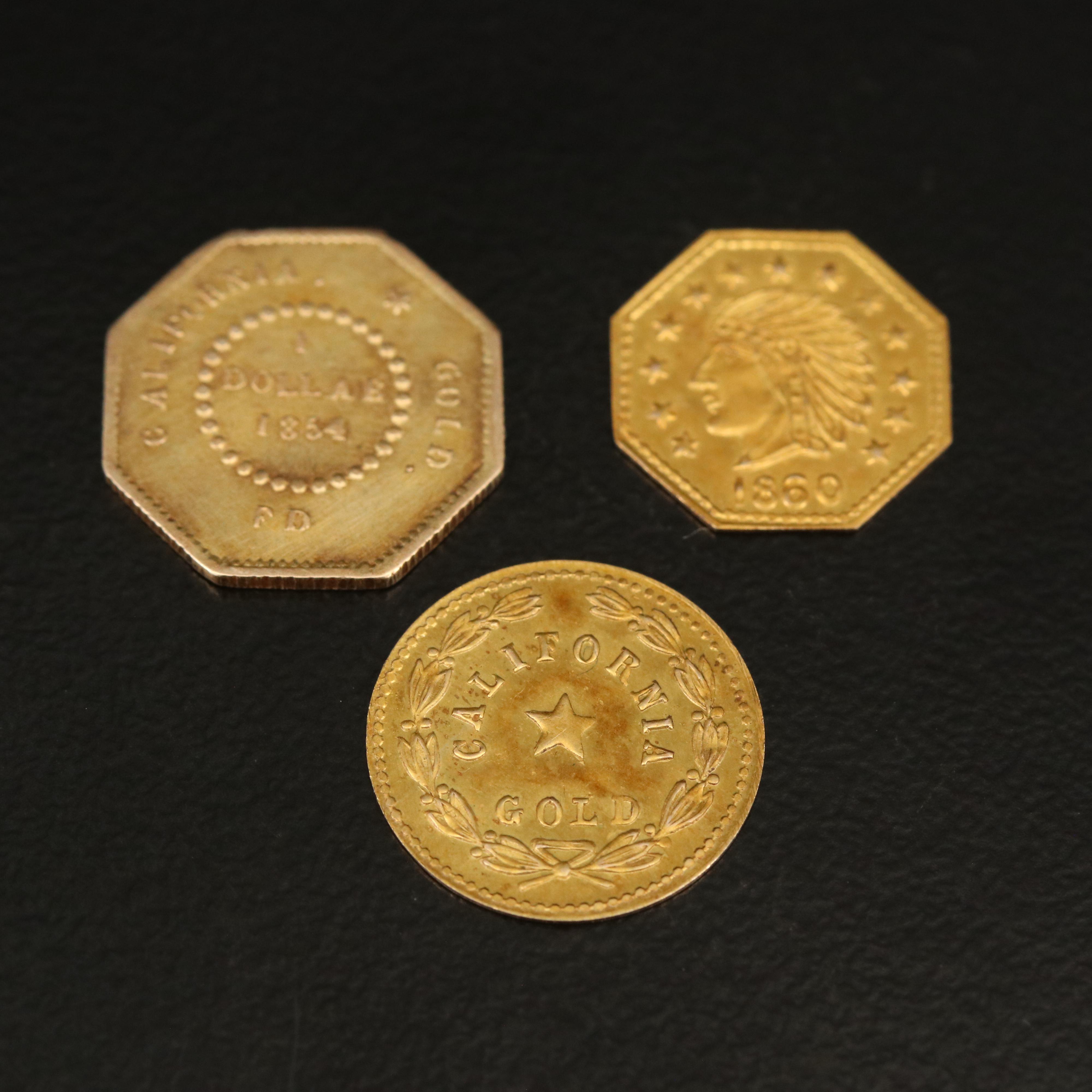 Three Replica California Gold Tokens