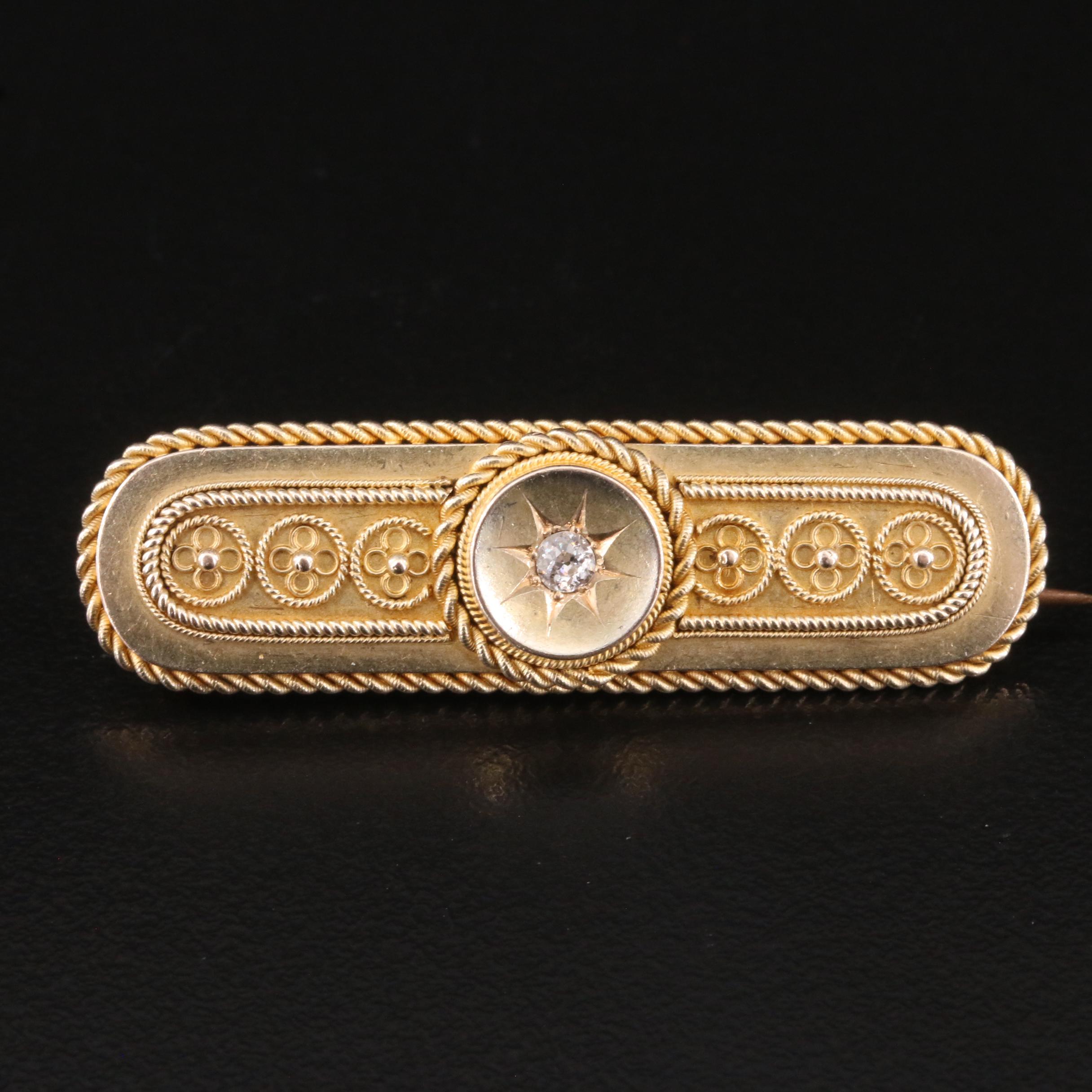 Victorian 15K 0.07 CT Diamond Brooch