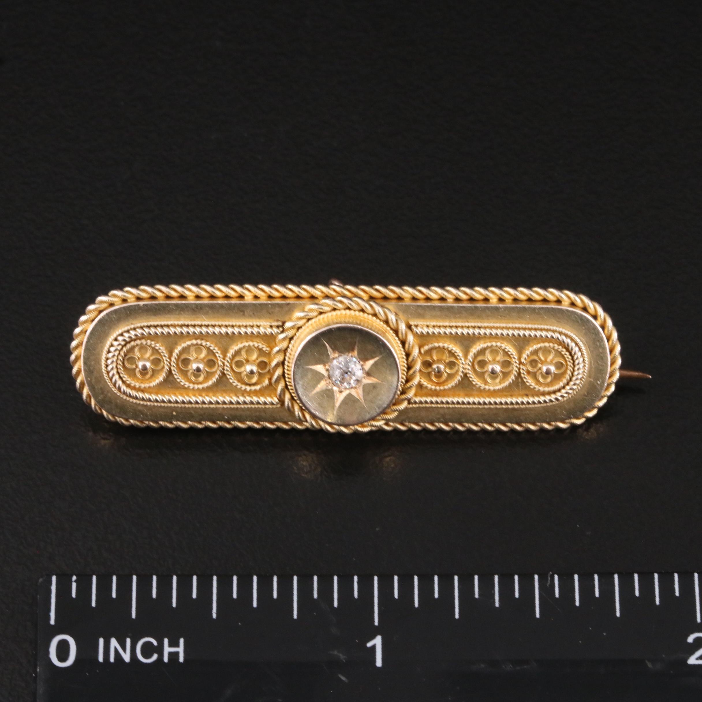 Victorian 15K 0.07 CT Diamond Brooch