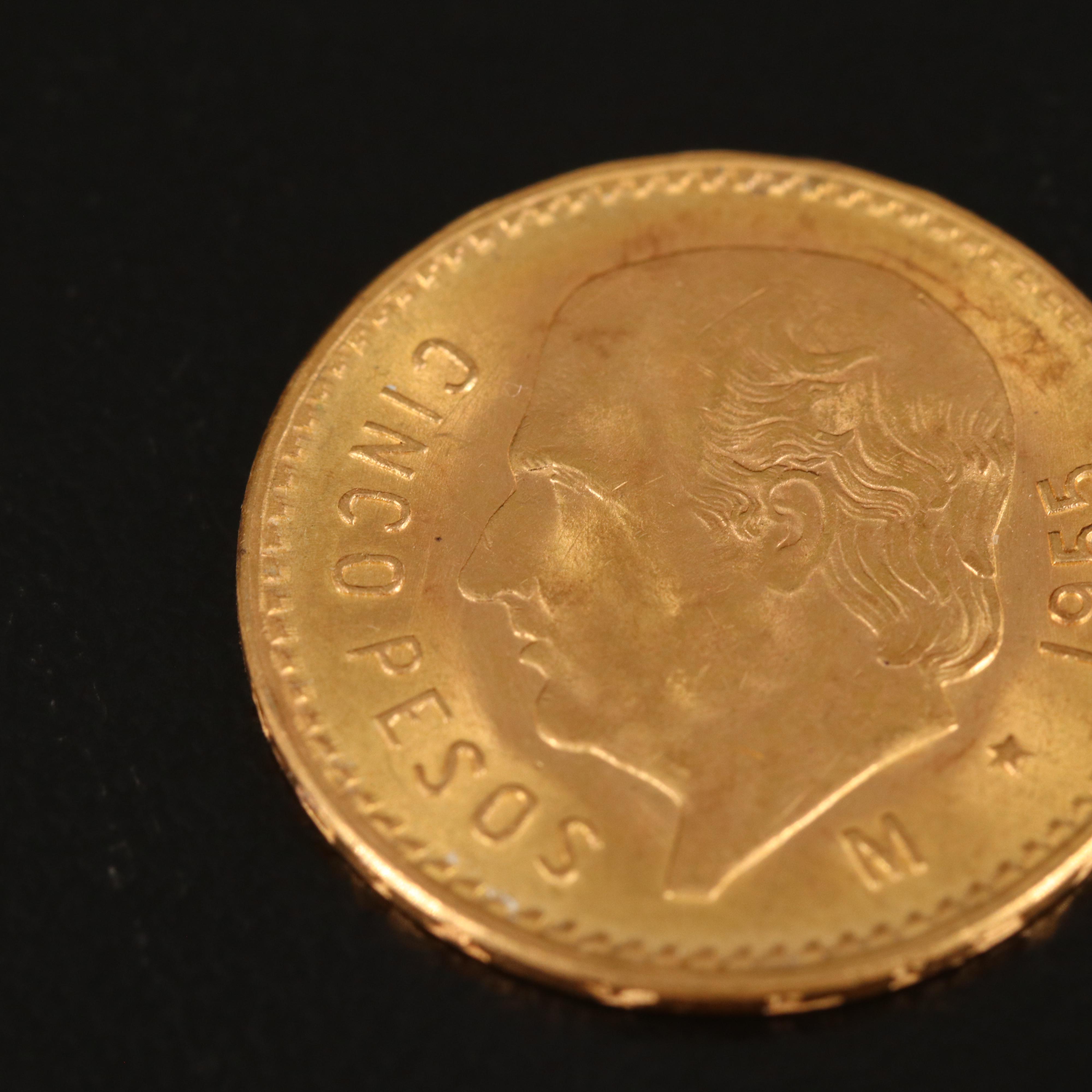 1955 Mexican Cinco Pesos Gold Coin