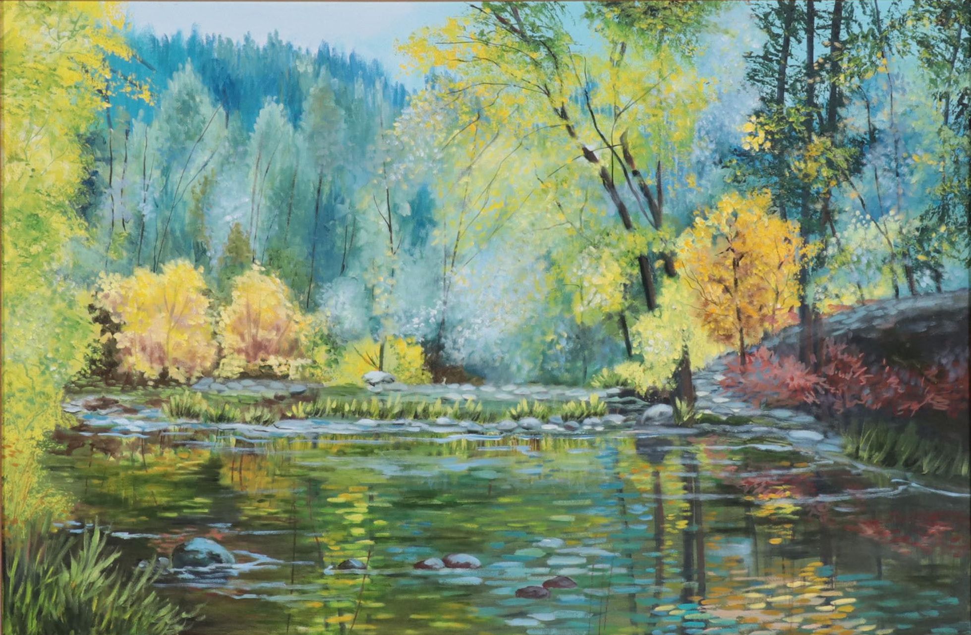 Oil Painting of Forest River, Late 20th Century