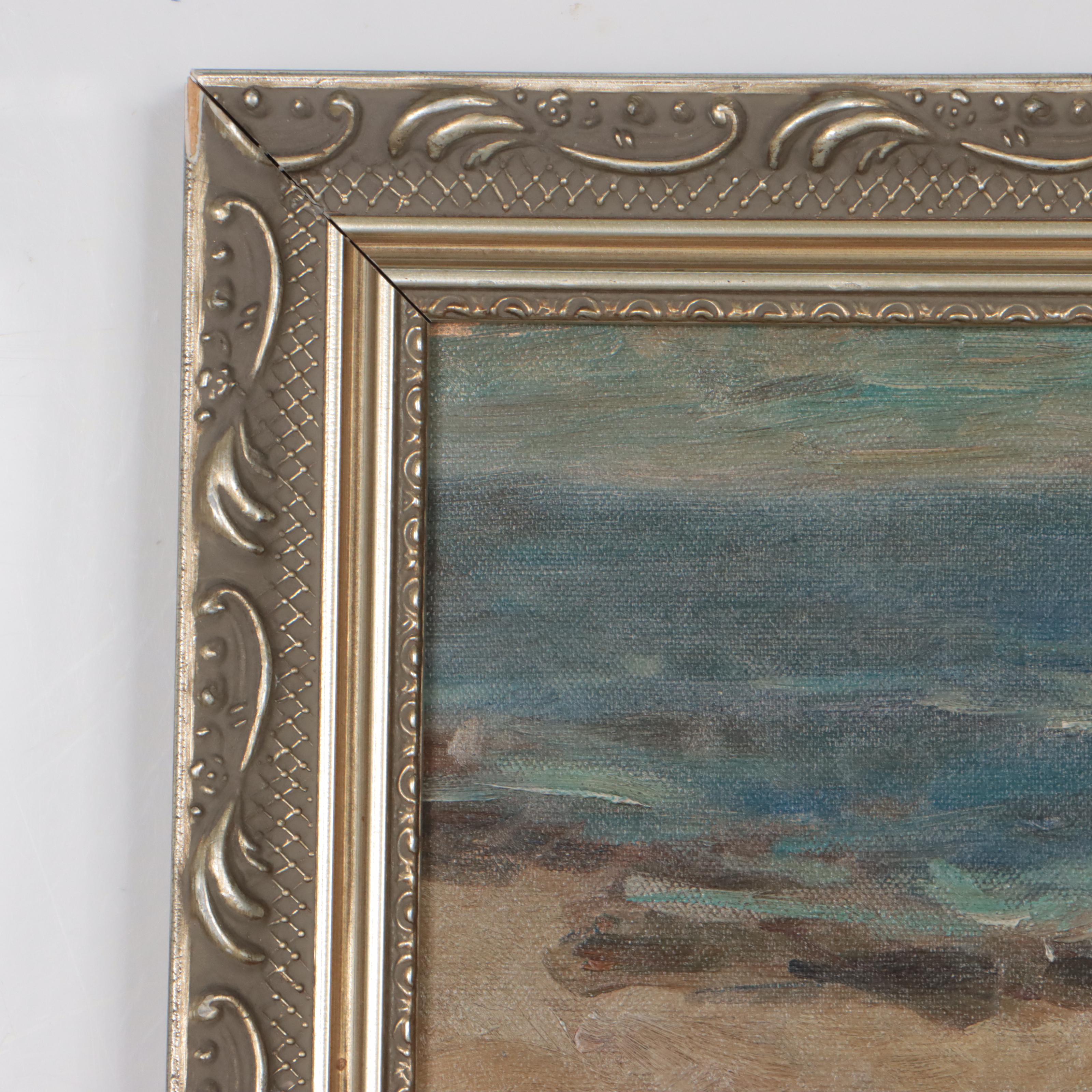 Romanus Oil Painting of Children Playing on the Beach, Late 20th Century