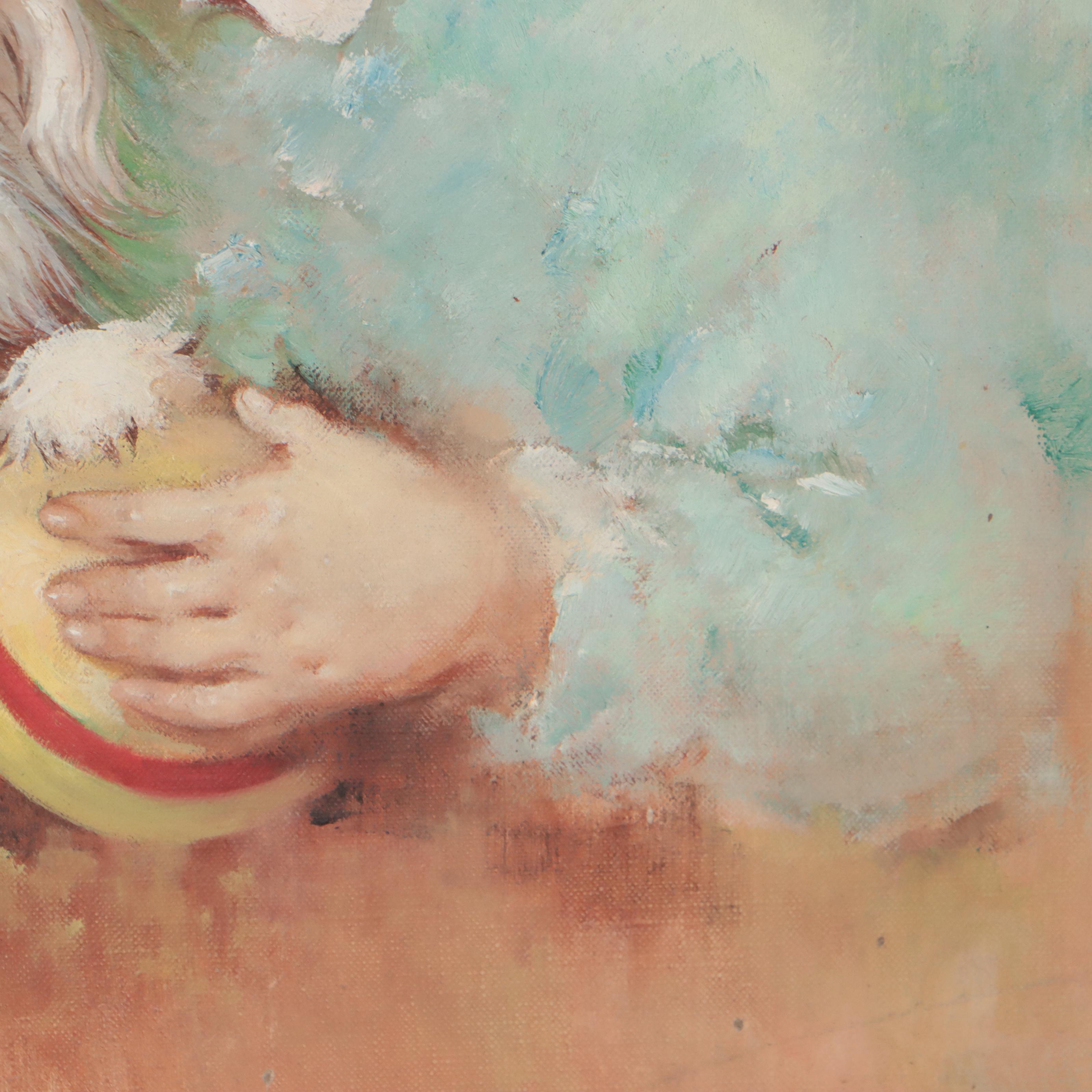 Florence Kroger Portrait Oil Painting of Infant and Puppy