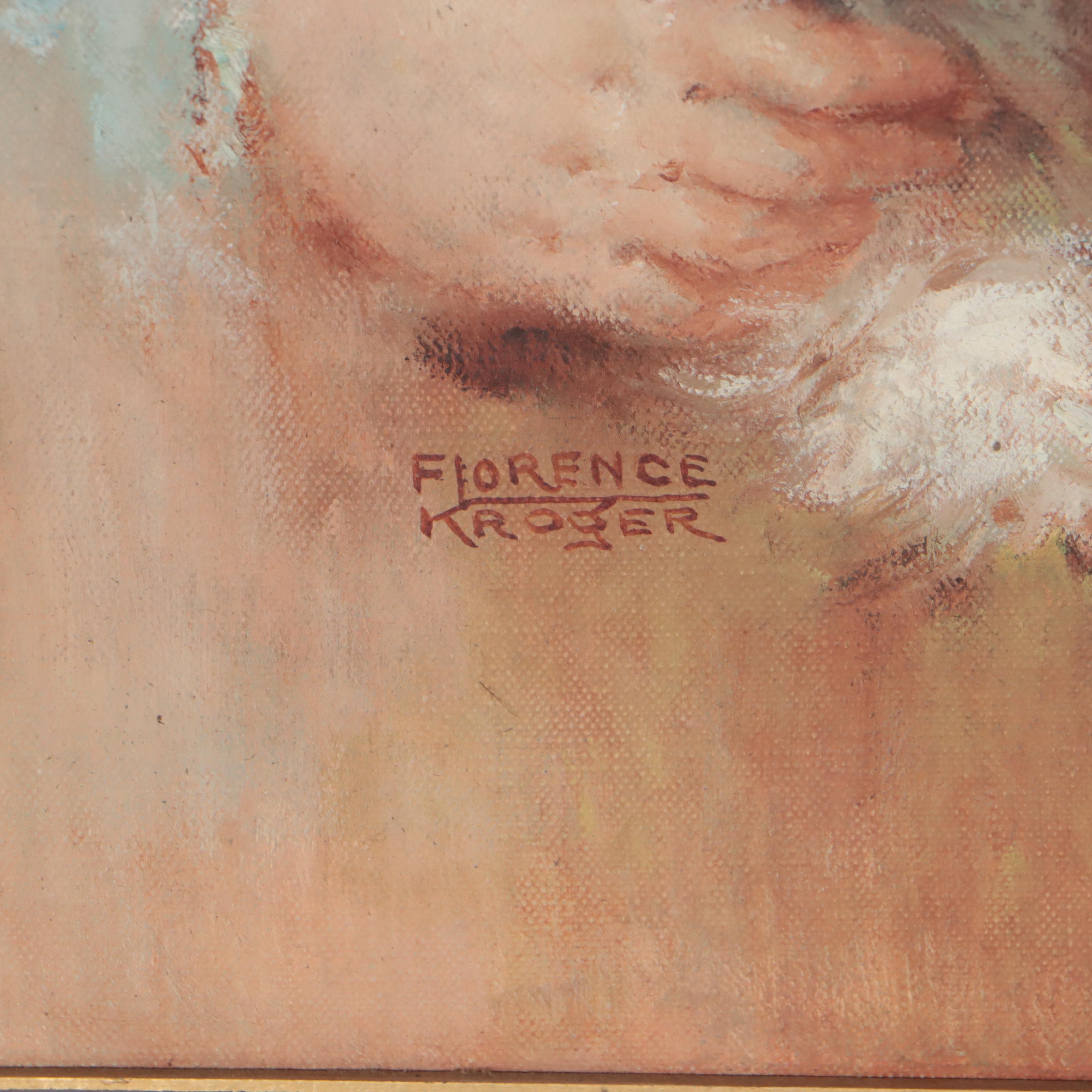 Florence Kroger Portrait Oil Painting of Infant and Puppy