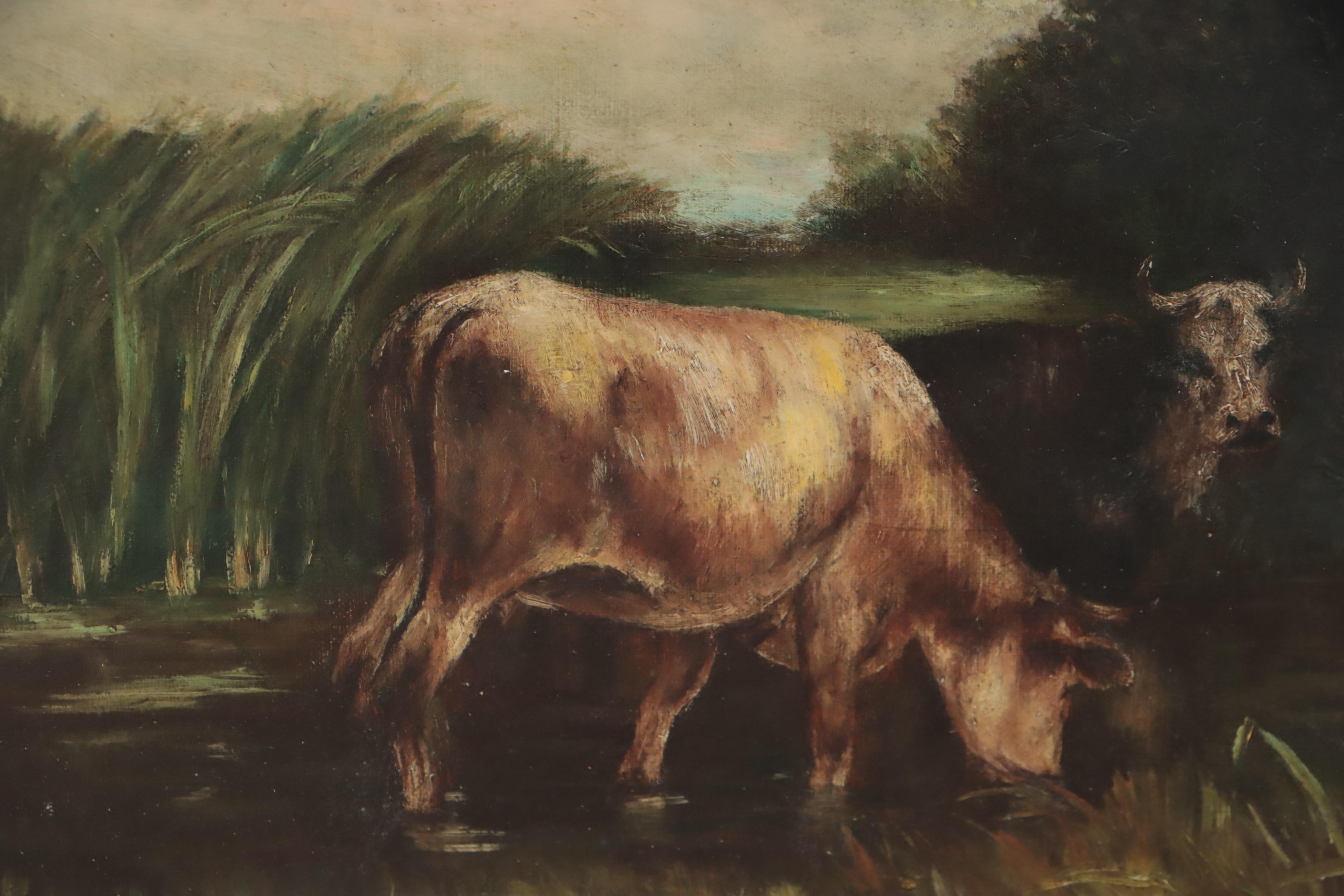 Oil Painting of Grazing Cows, Early 19th Century
