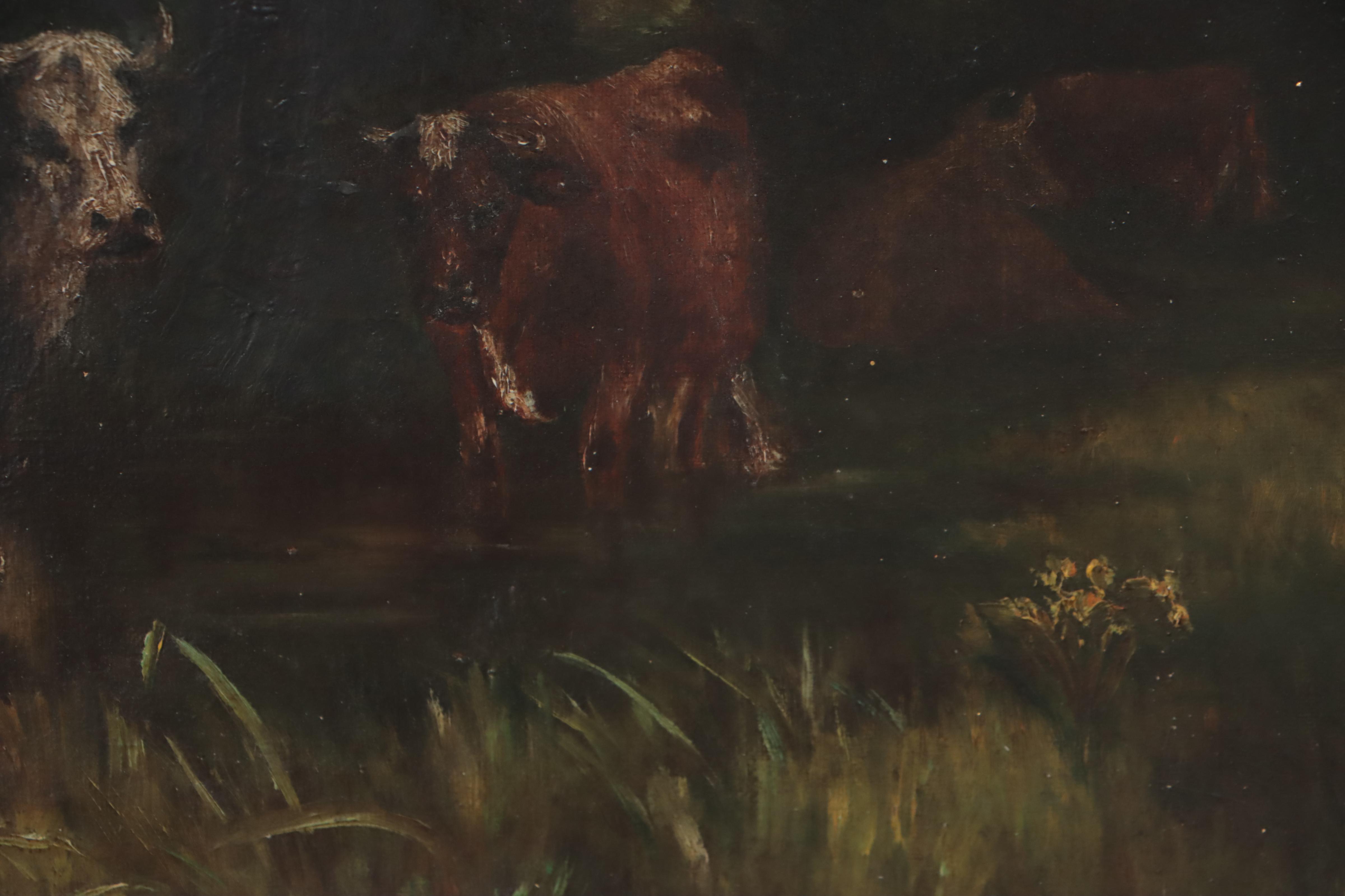 Oil Painting of Grazing Cows, Early 19th Century