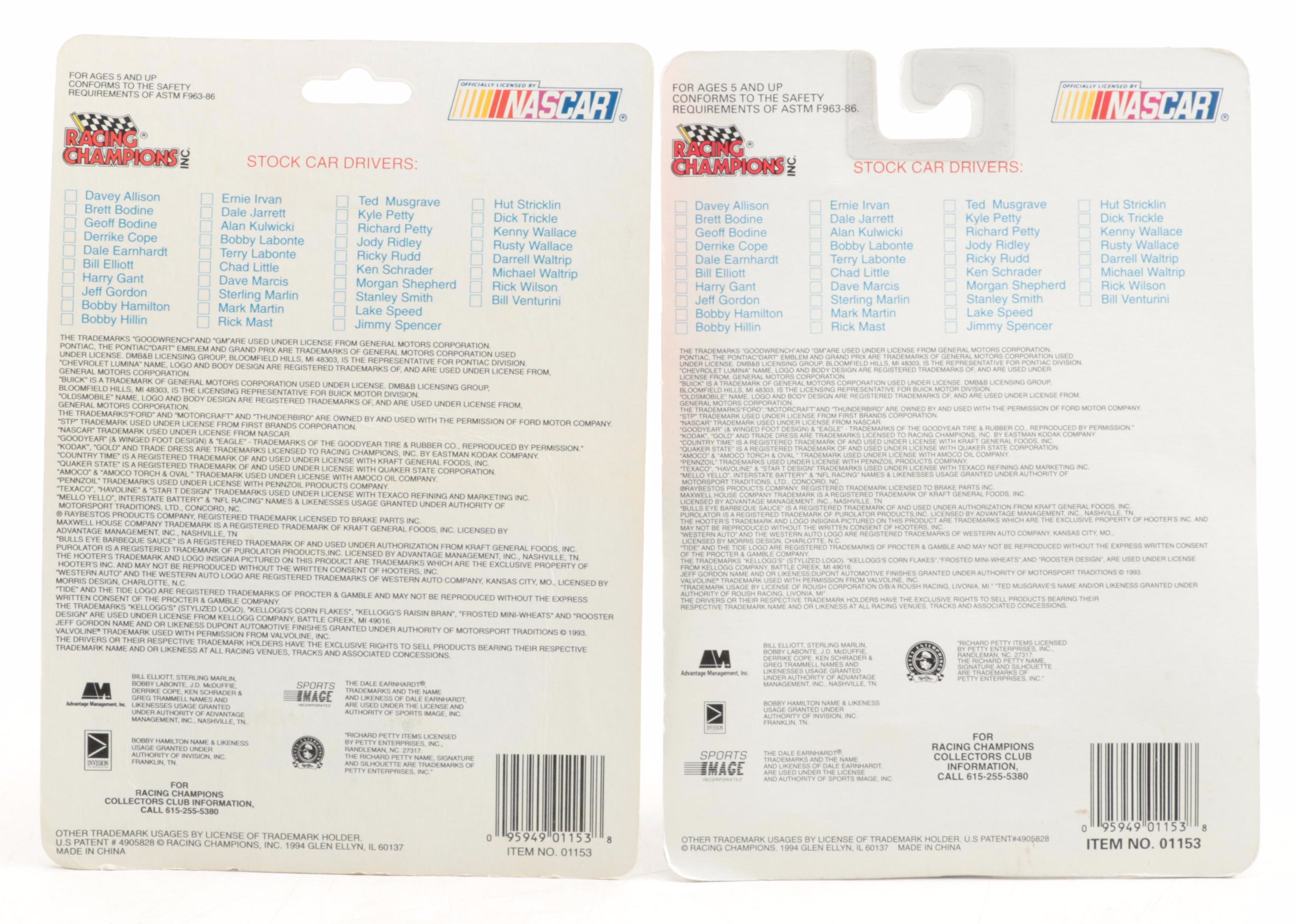 Ertl Racing Champions NASCAR Diecast Stock Cars with Signed Harry Gant, 1990s