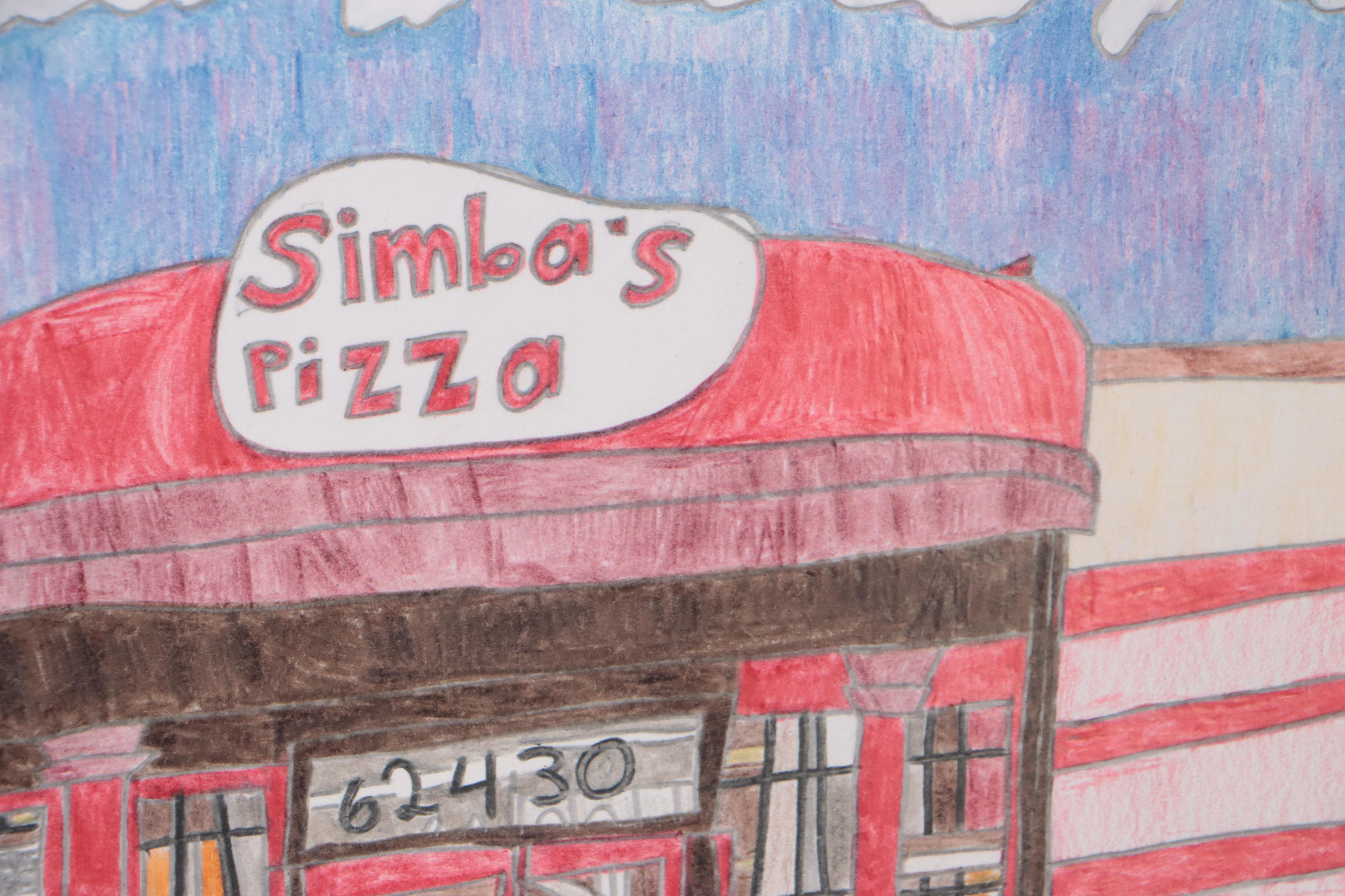 Sean Regis Traynor Drawing "Simba's Pizza," 21st Century
