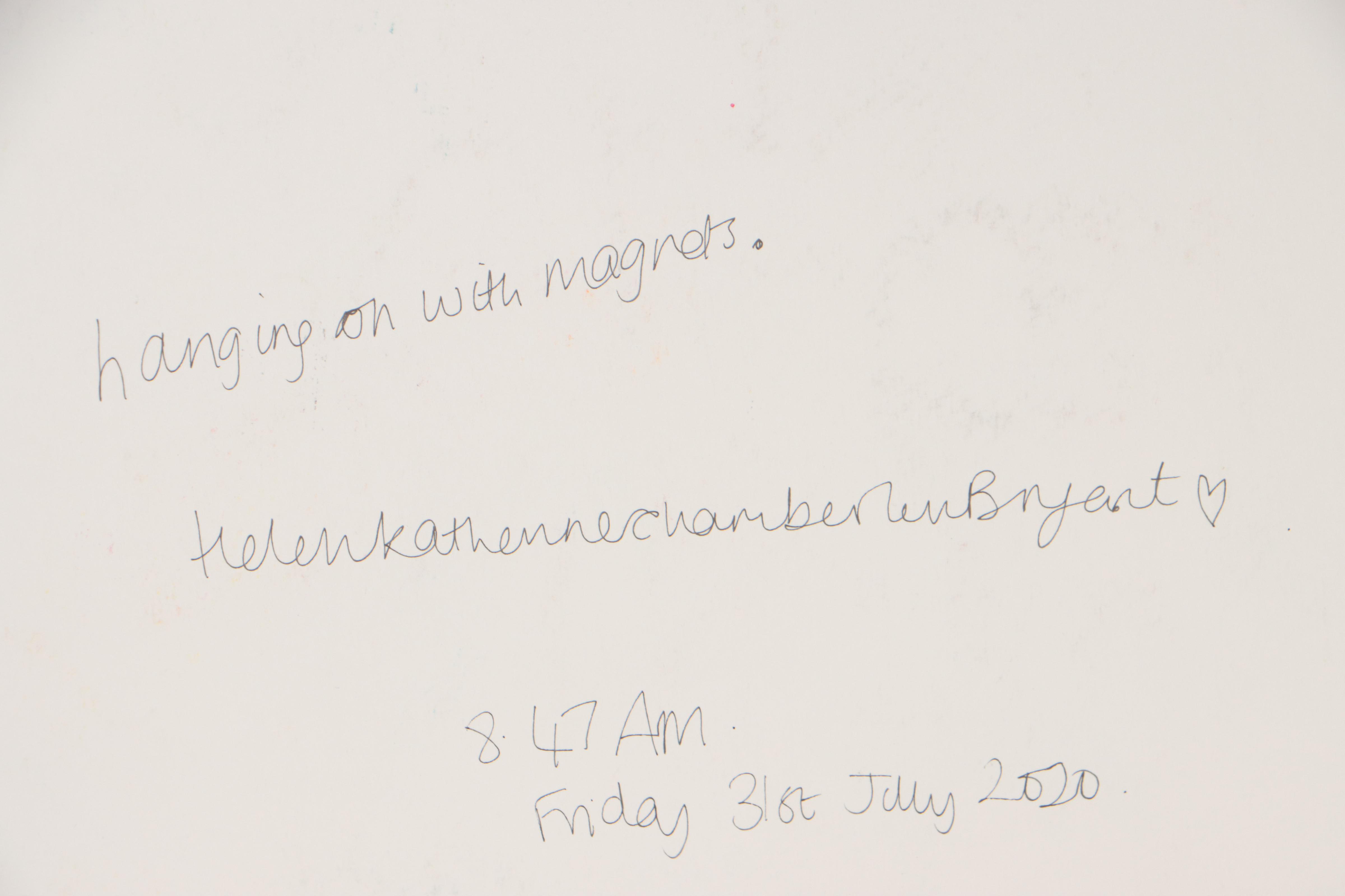 Helen Bryant Mixed Media Painting "Hanging On With Magnets," 2020