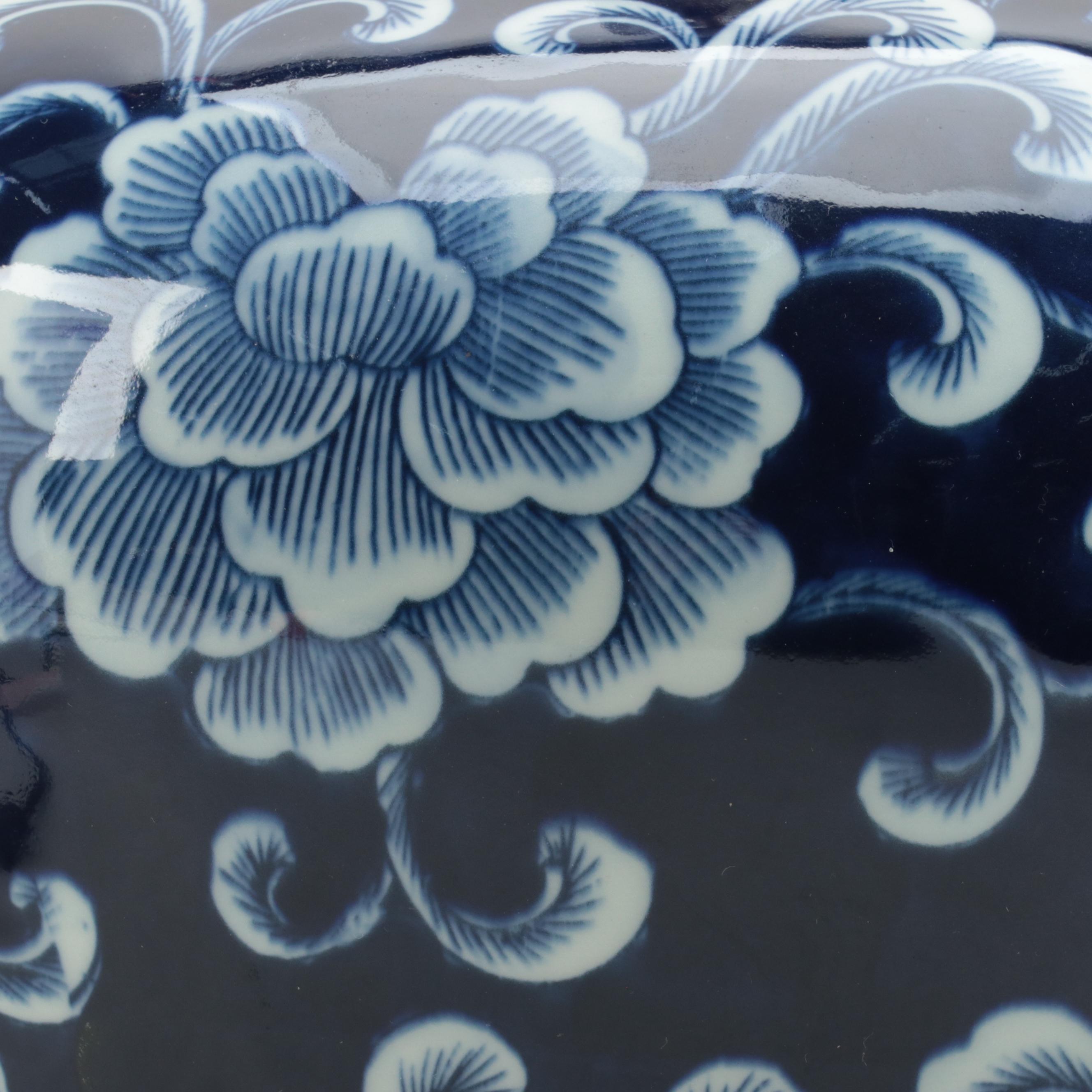 Pair of Ralph Lauren Blue and White Peony Floral Porcelain Table Lamps