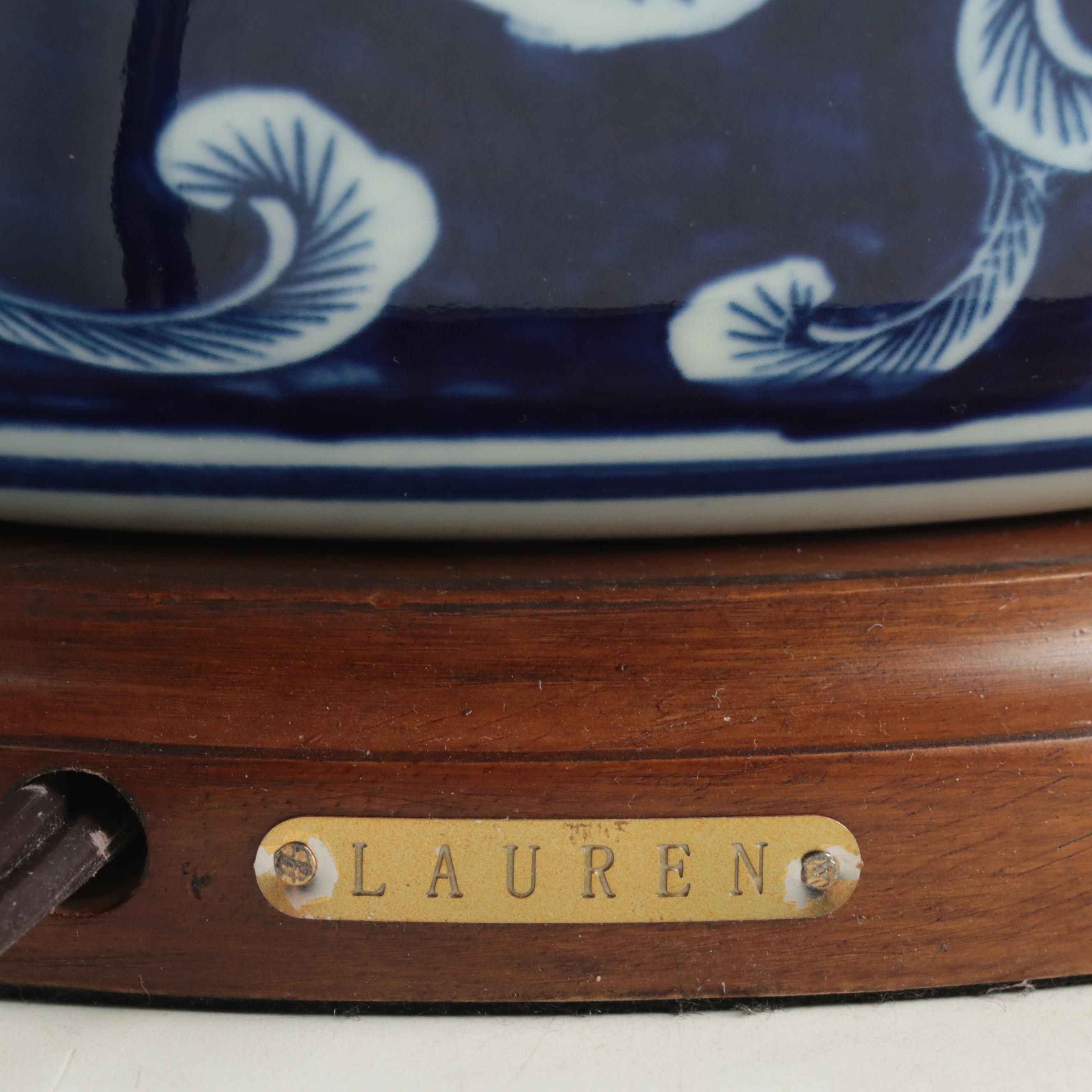 Pair of Ralph Lauren Blue and White Peony Floral Porcelain Table Lamps