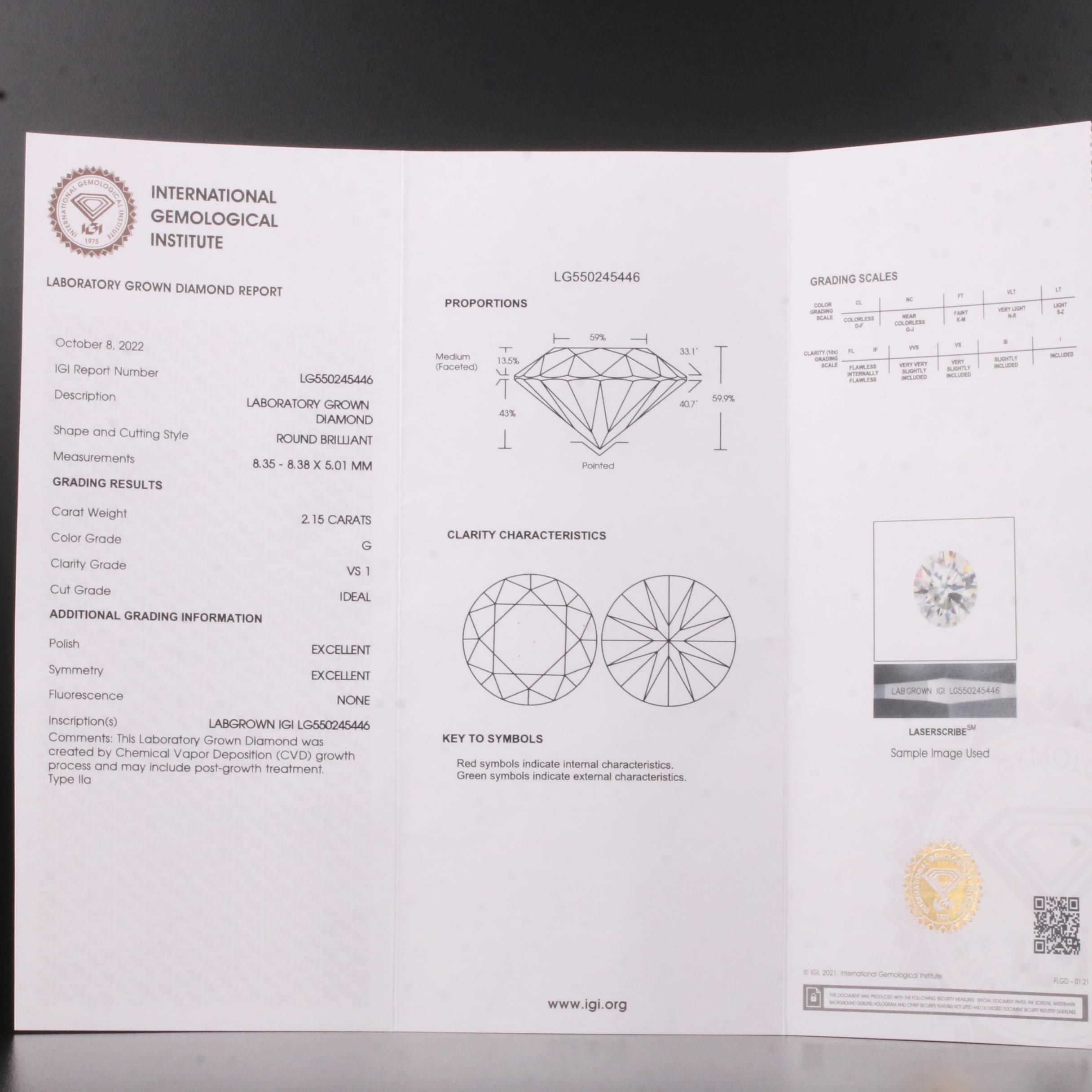14K 2.38 CTW Lab Grown Diamond Ring with Platinum Top with IGI Report