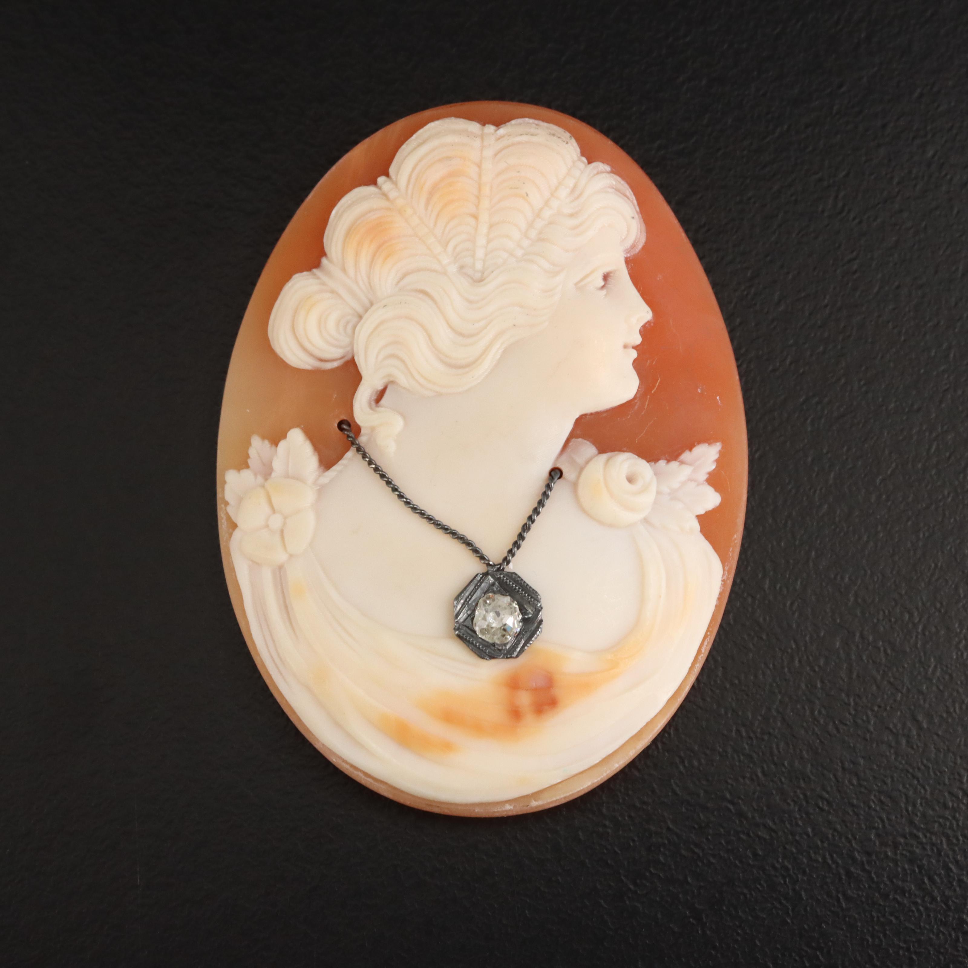 Loose Diamond and Shell Cameo Habillé with Sterling