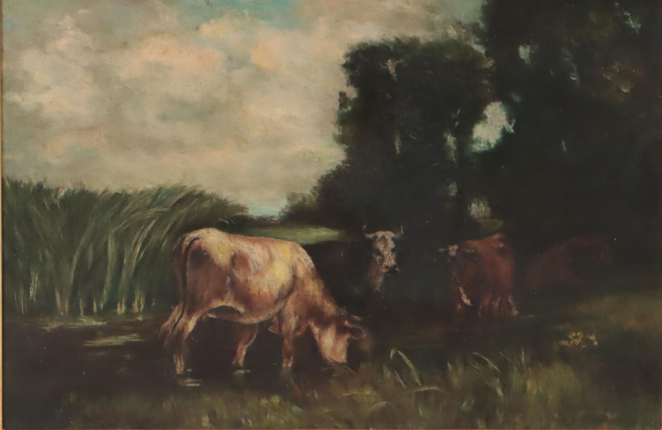 Oil Painting of Grazing Cows, Early 19th Century