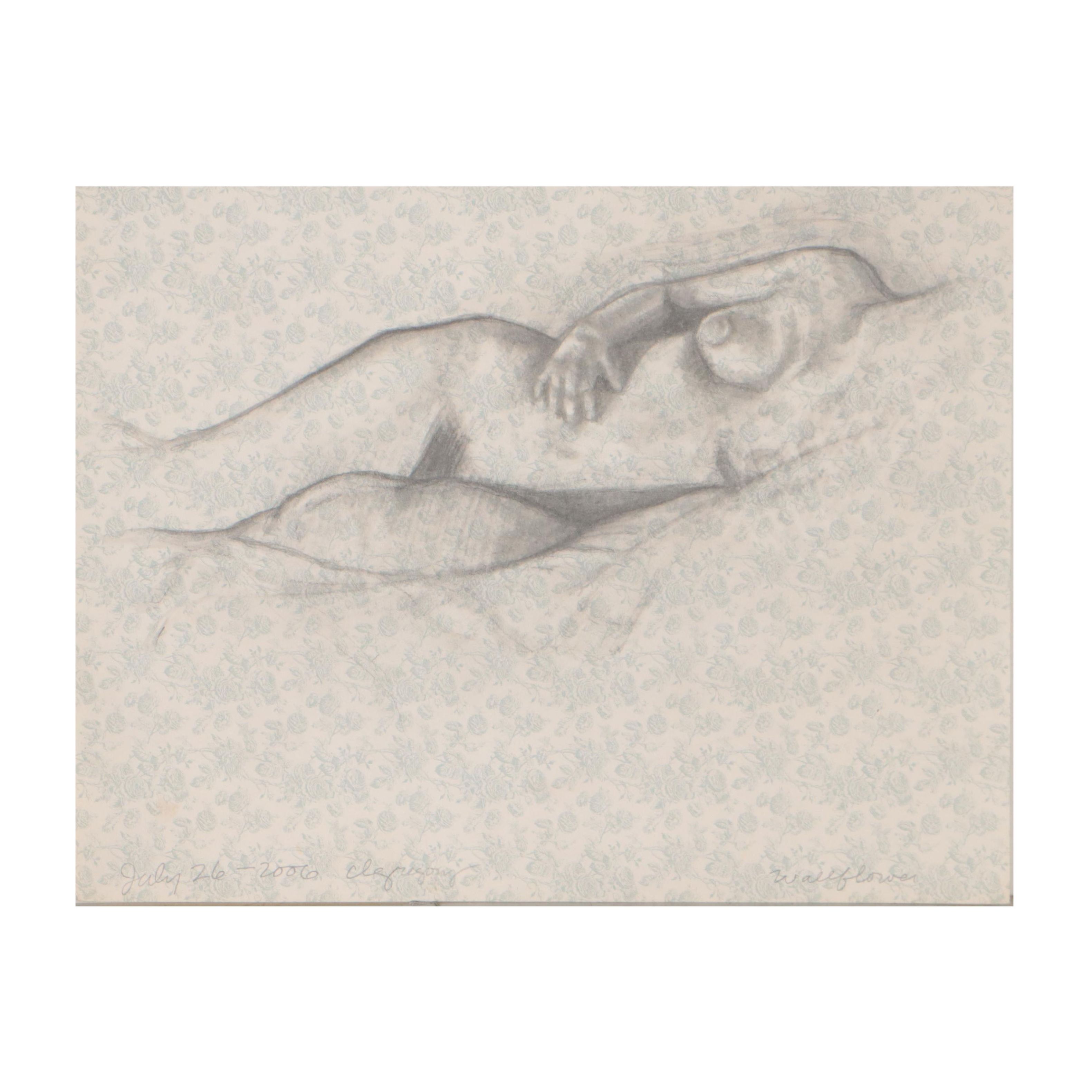 Cynthia Gregory Graphite Drawing of Female Nude "Wallflower," 2006