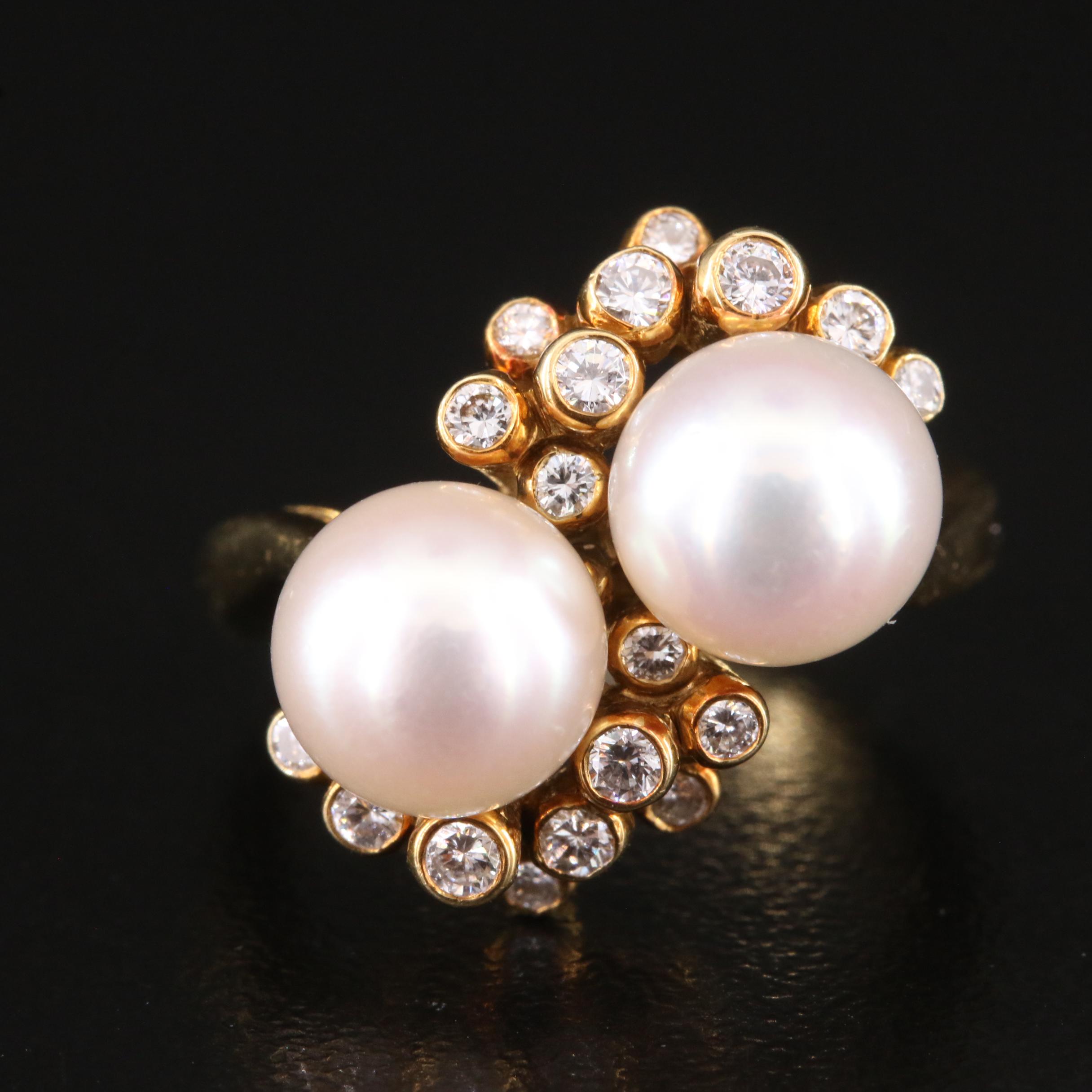 18K Pearl and Diamond Toi et Moi Ring