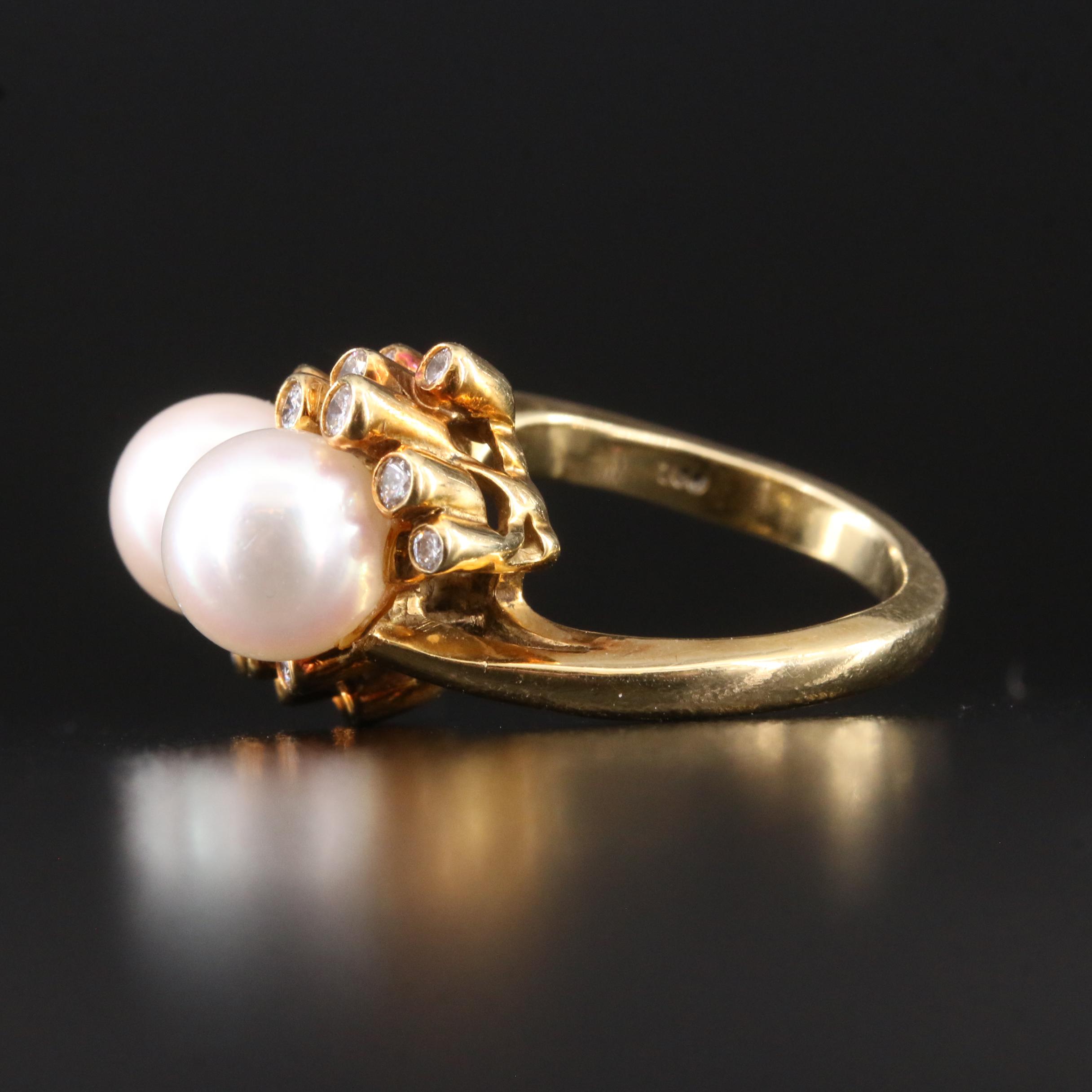 18K Pearl and Diamond Toi et Moi Ring